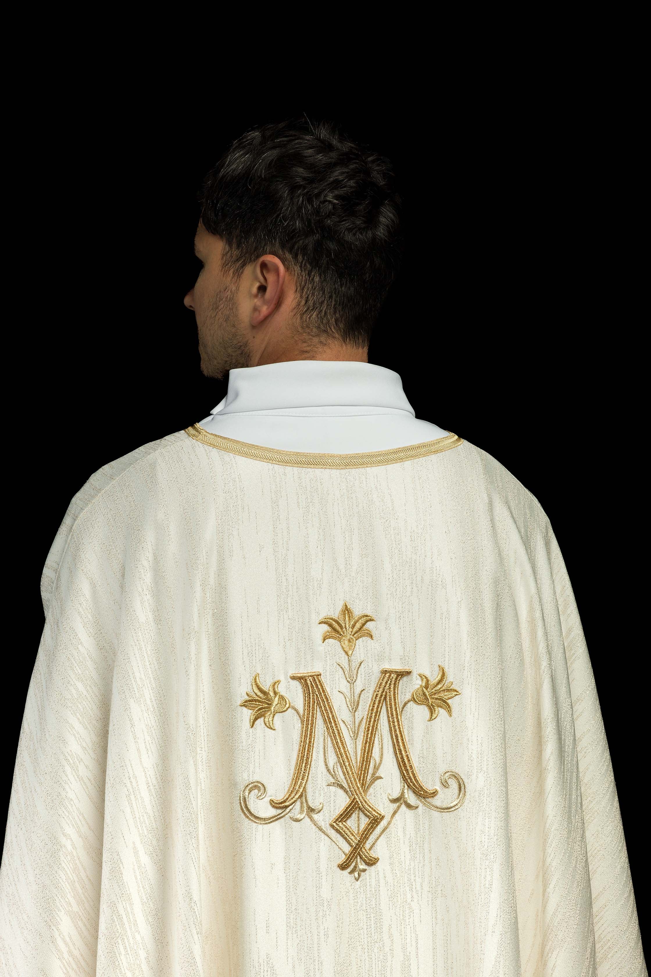 Ecru Liturgical Chasuble with Marian Embroidery – Ornamental Fabric