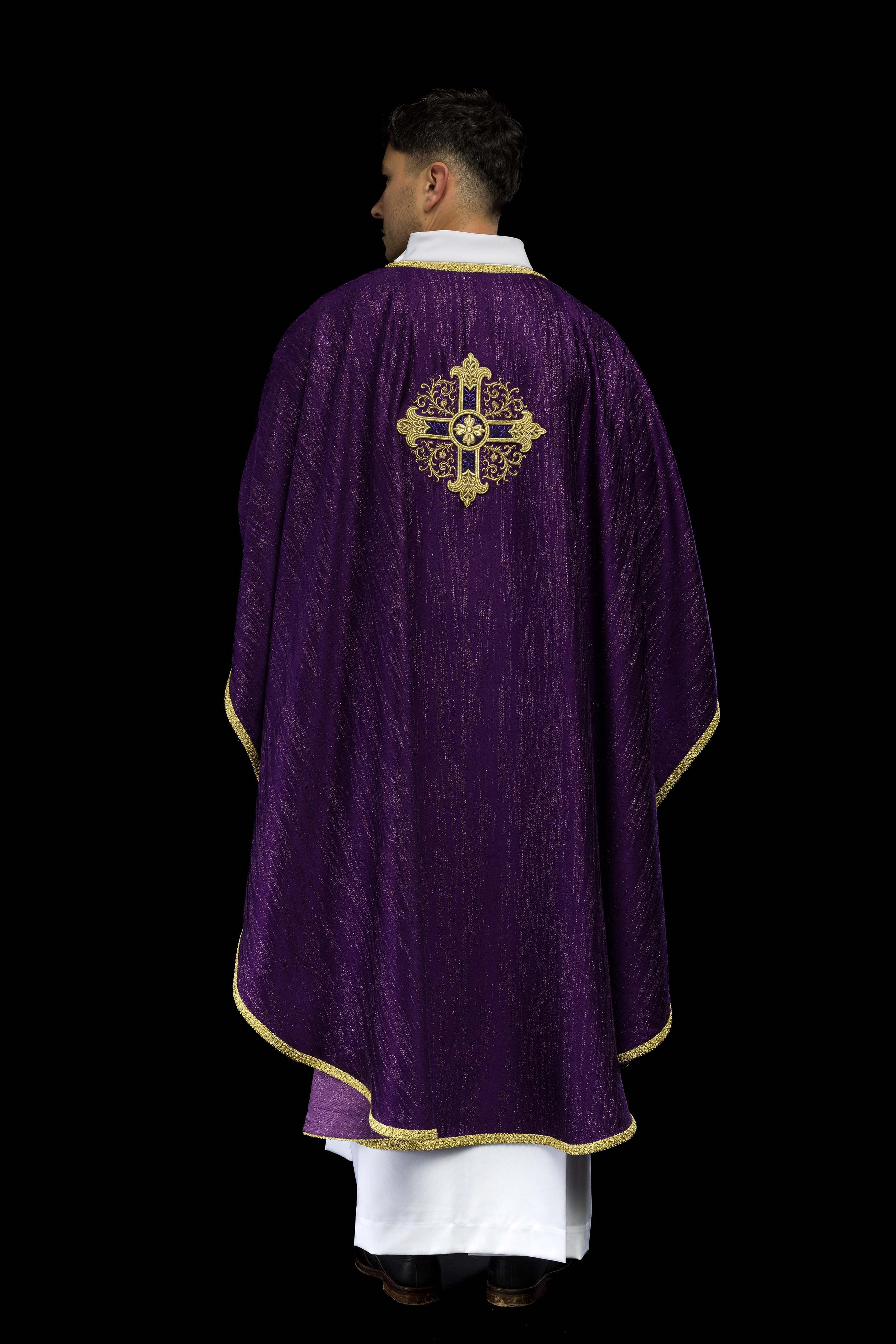 Purple Liturgical Chasuble with Embroidered Cross – Decorative Fabric