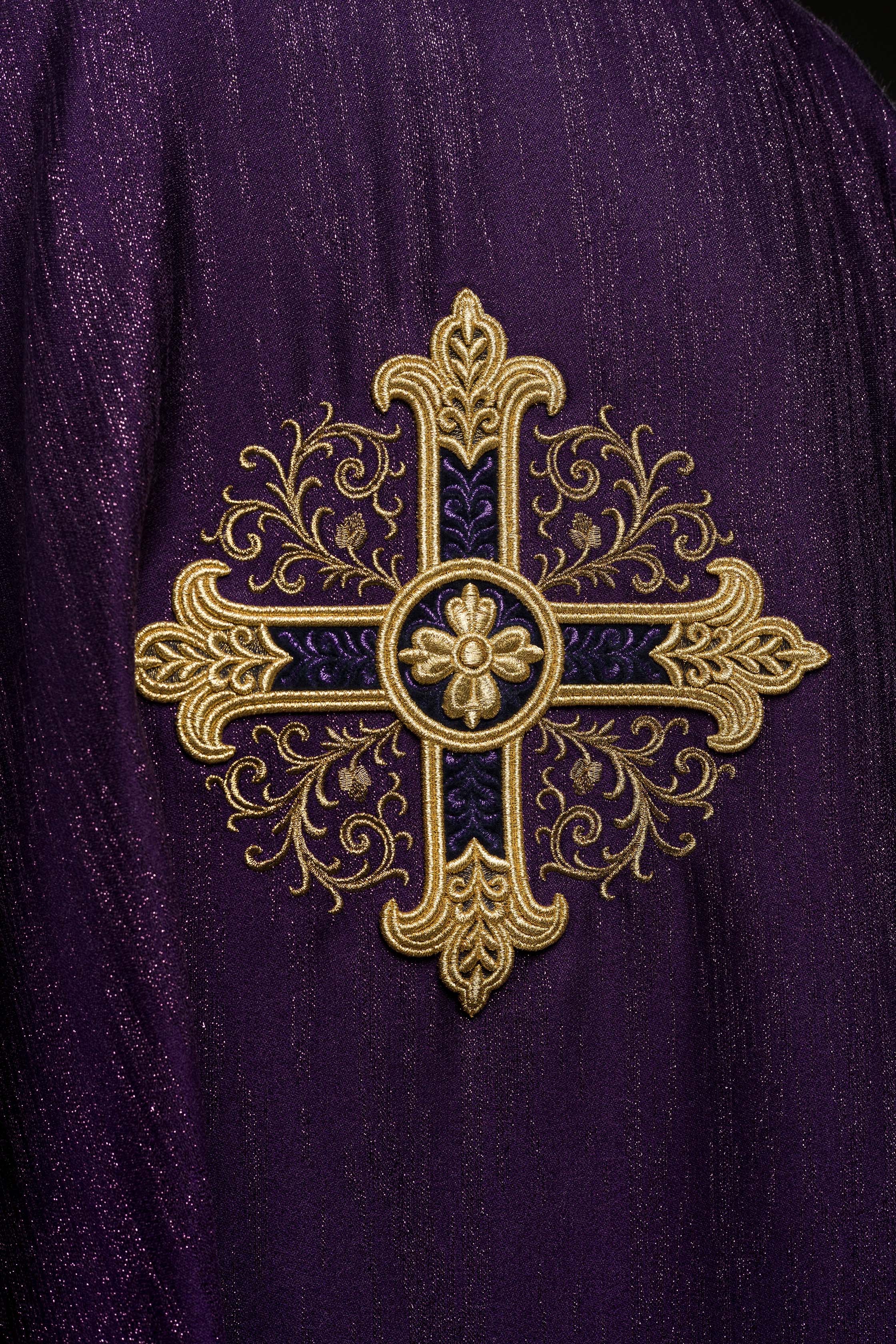 Purple Liturgical Chasuble with Embroidered Cross – Decorative Fabric