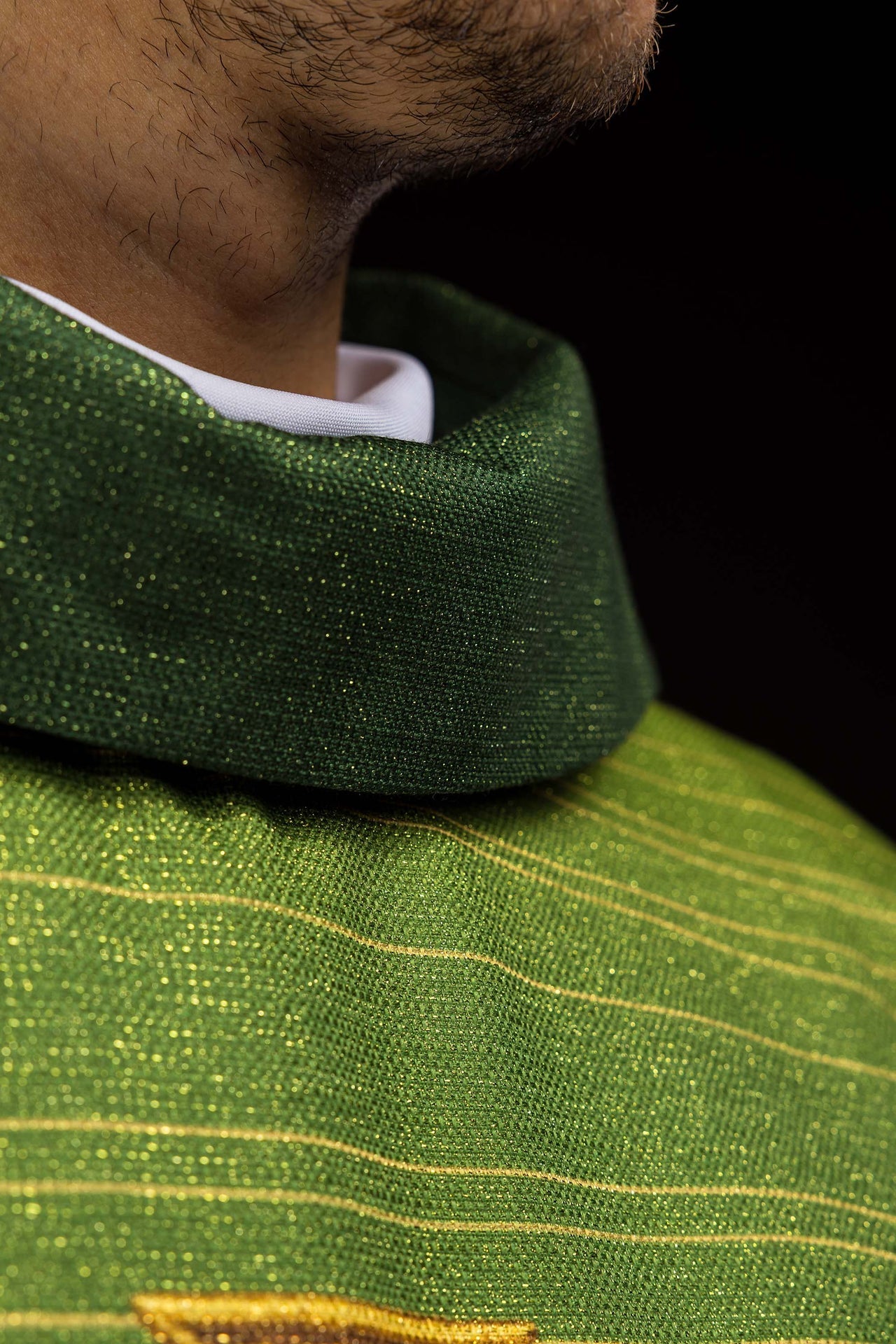 Green printed chasuble with Jerusalem Cross