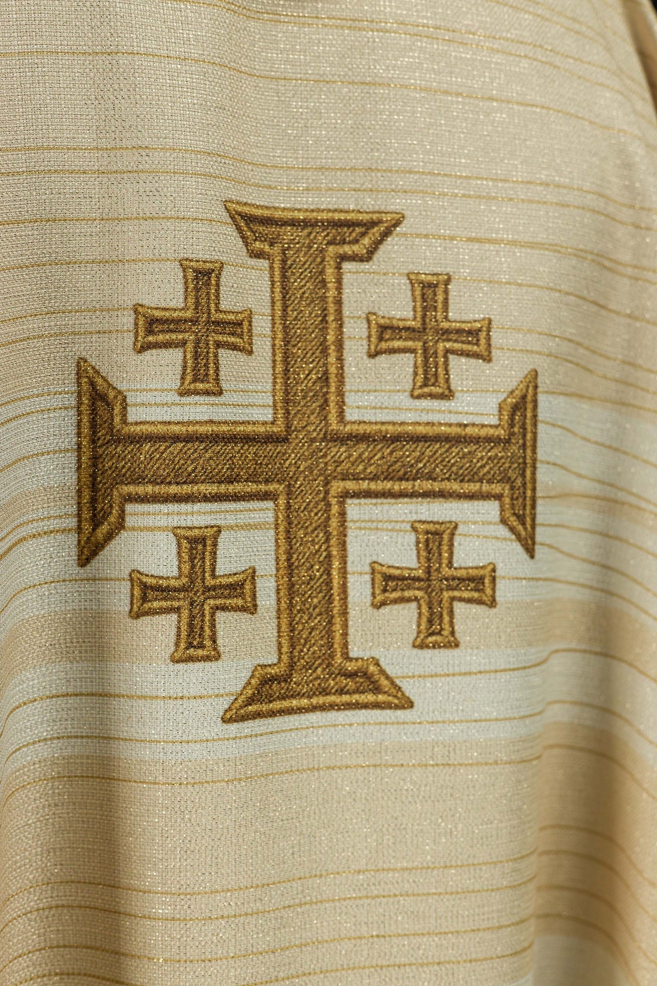 Ornat drukowany z Krzyżem Jerozolimskim ecru - CHASUBLES.COM
