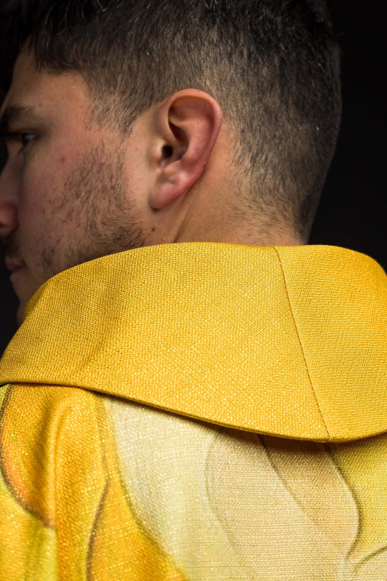 Multicolored printed chasuble with a cross motif