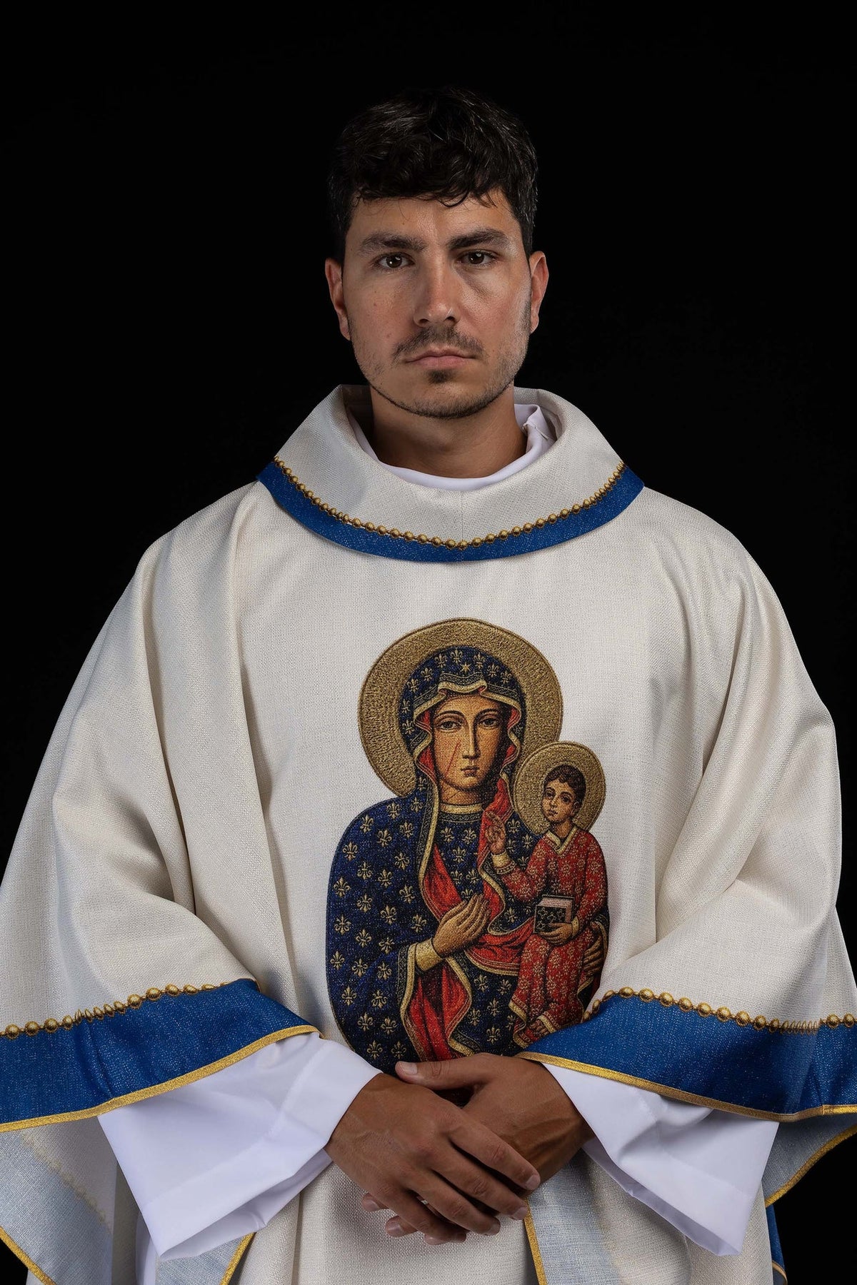 Ecru Chasuble with a Printed Image of Our Lady of Częstochowa