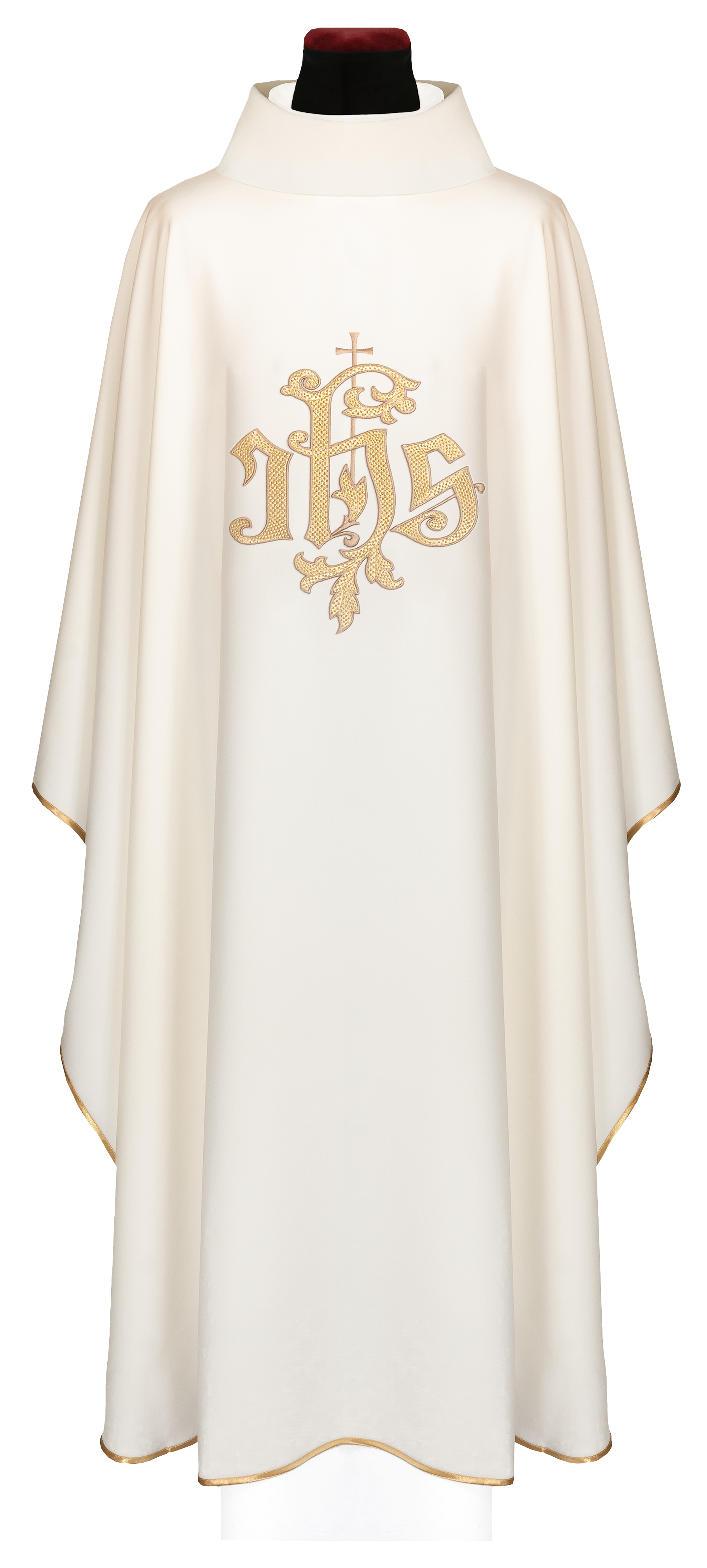 Ecru chasuble with golden IHS embroidery - CHASUBLES.COM