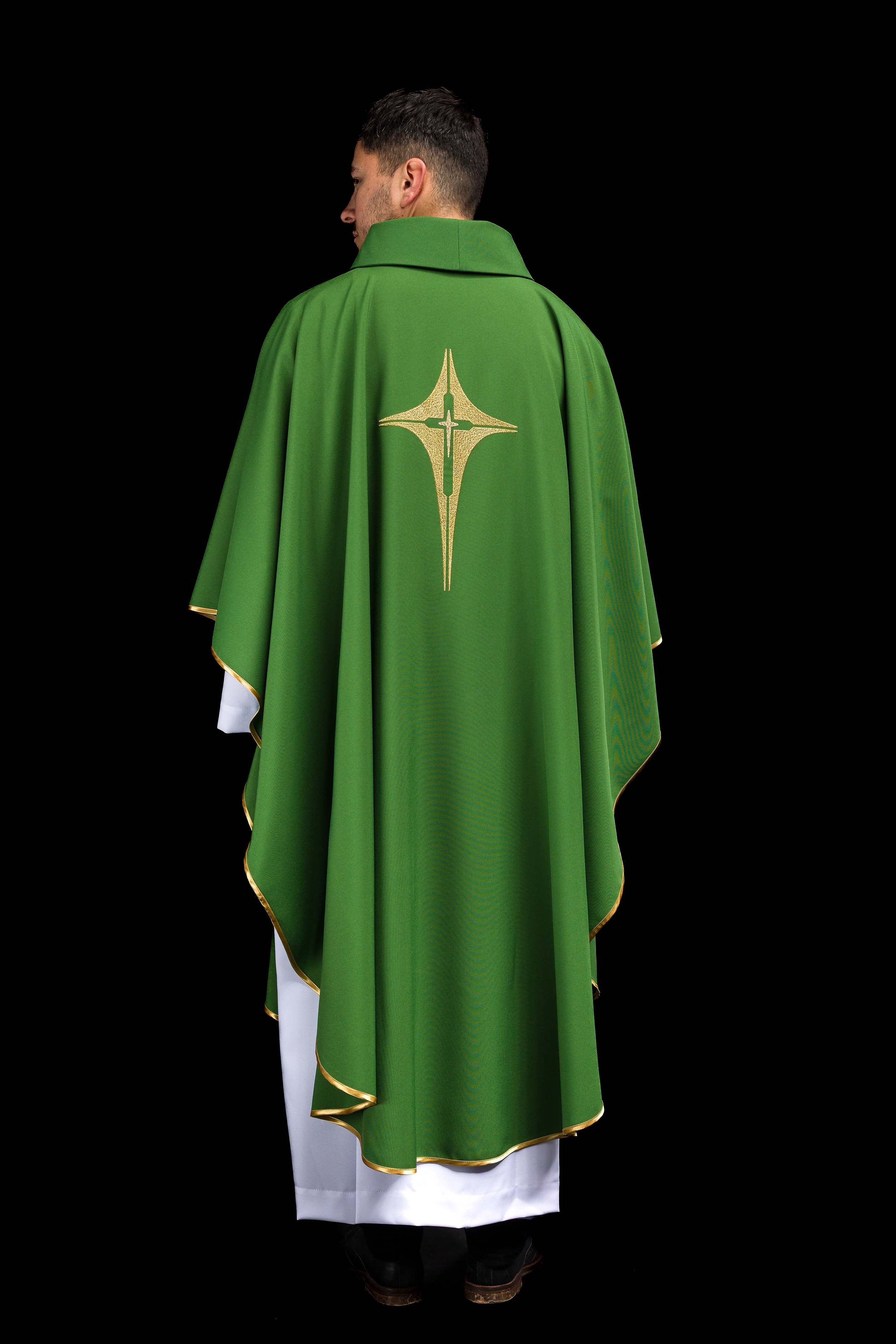Green chasuble embroidered with cross