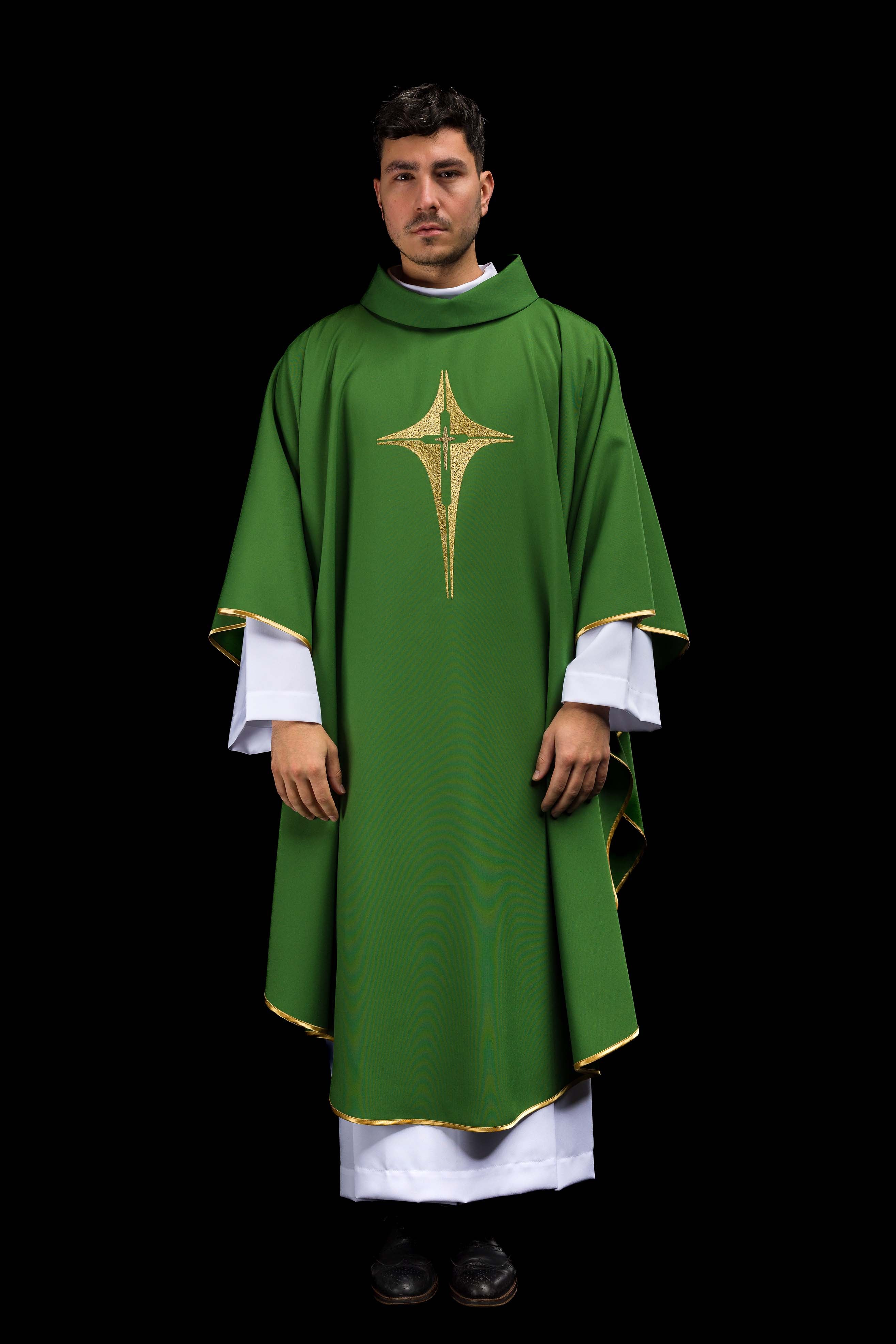 Green chasuble embroidered with cross