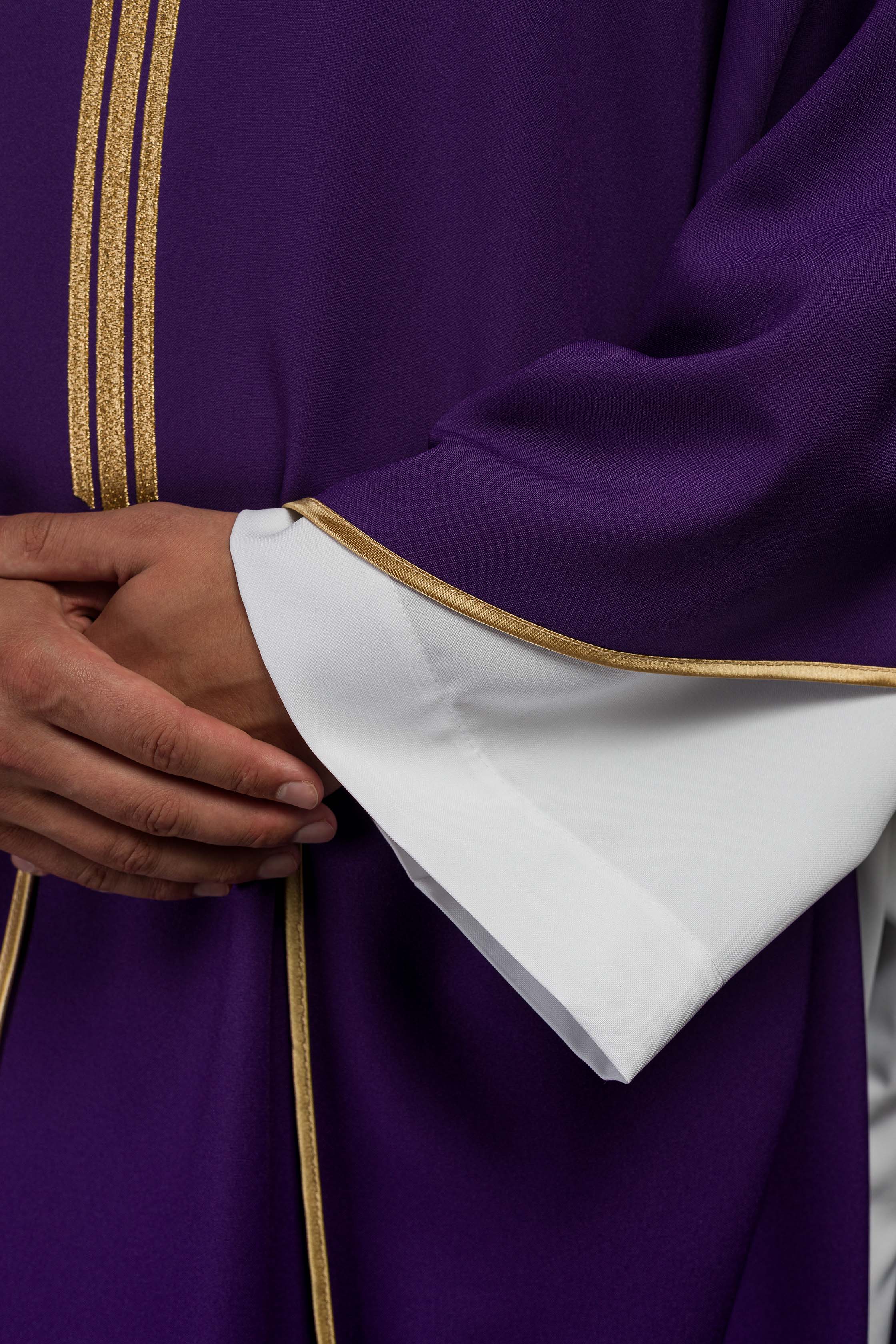 Purple chasuble embroidered with the symbol of Cross IHS - CHASUBLES.COM