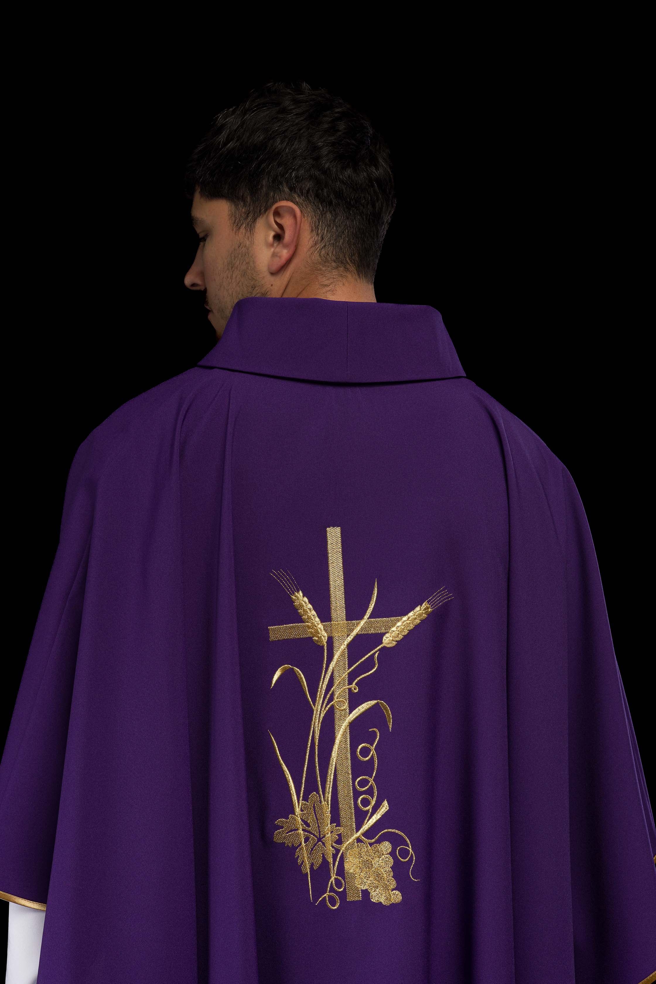 Purple chasuble with golden cross embroidery - CHASUBLES.COM