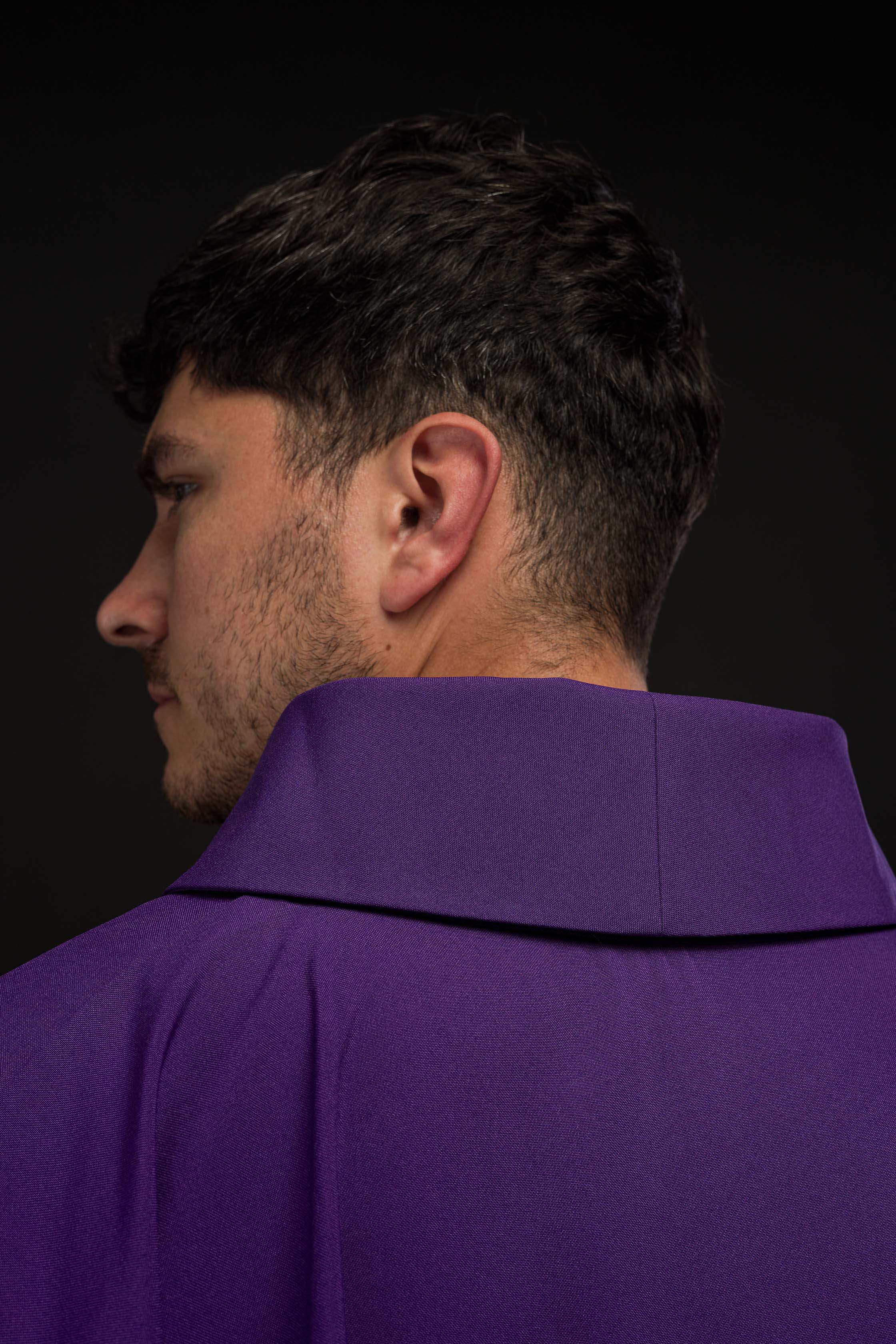 Purple chasuble with golden cross embroidery - CHASUBLES.COM