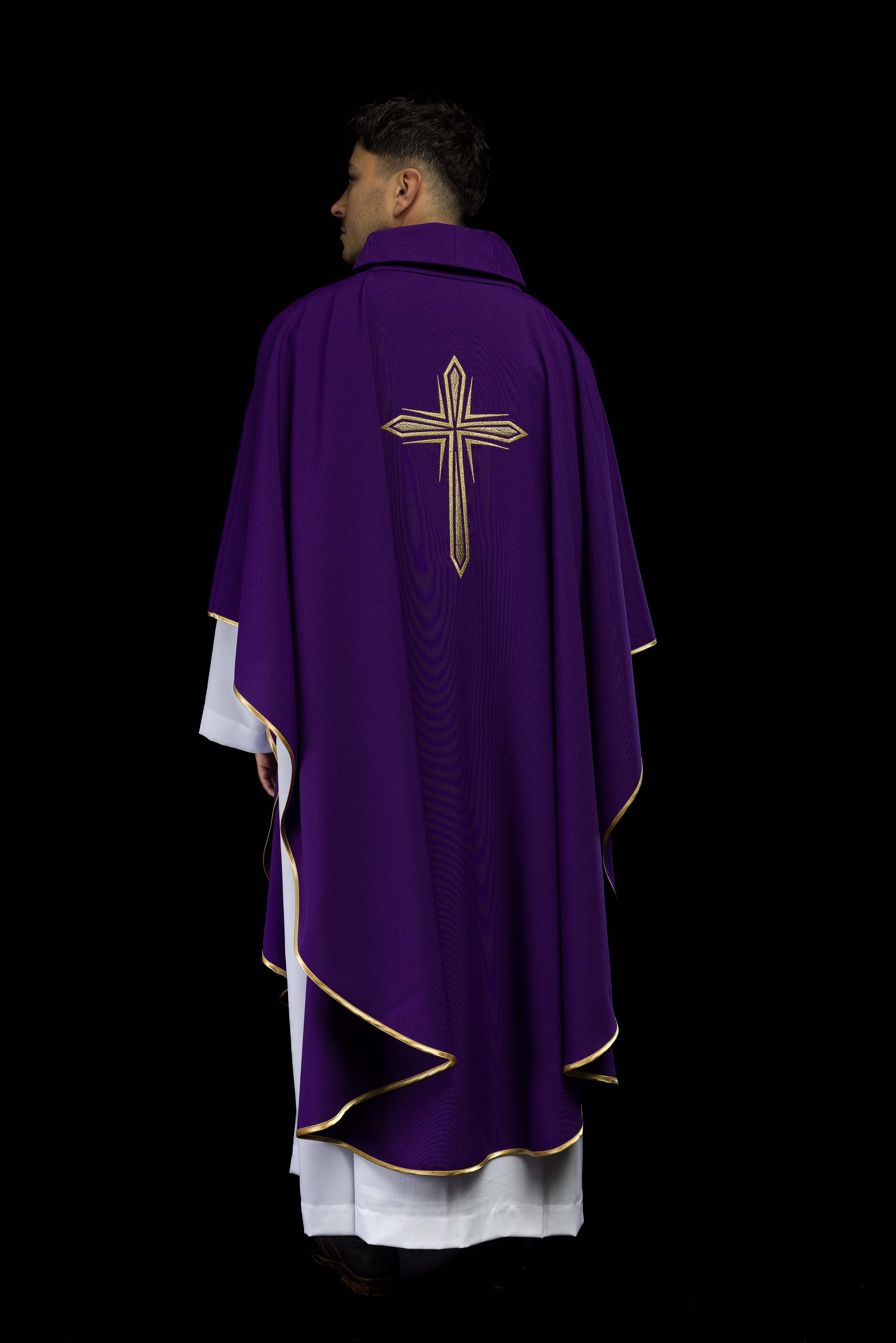 Purple chasuble with cross embroidery - CHASUBLES.COM