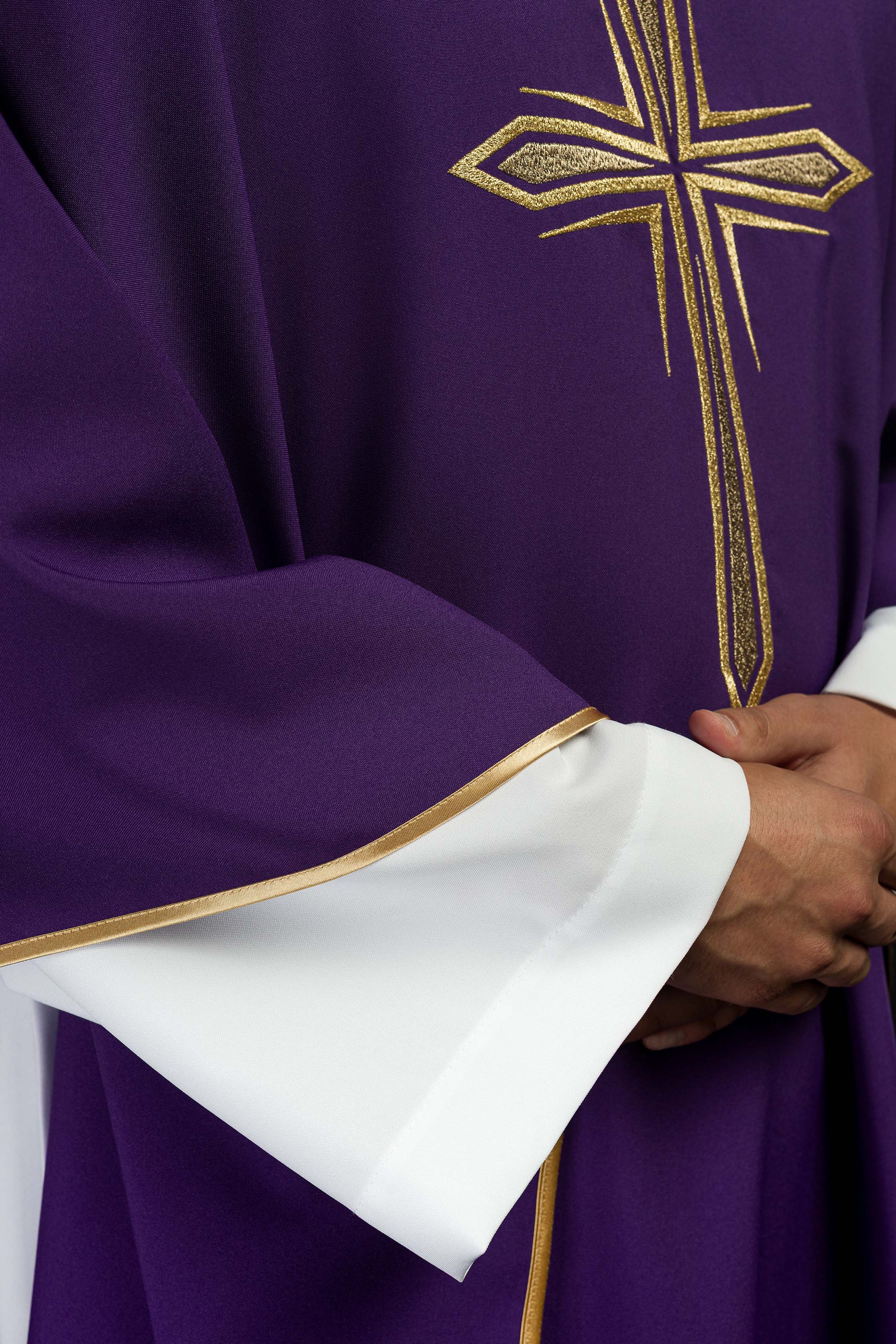 Purple chasuble with cross embroidery - CHASUBLES.COM