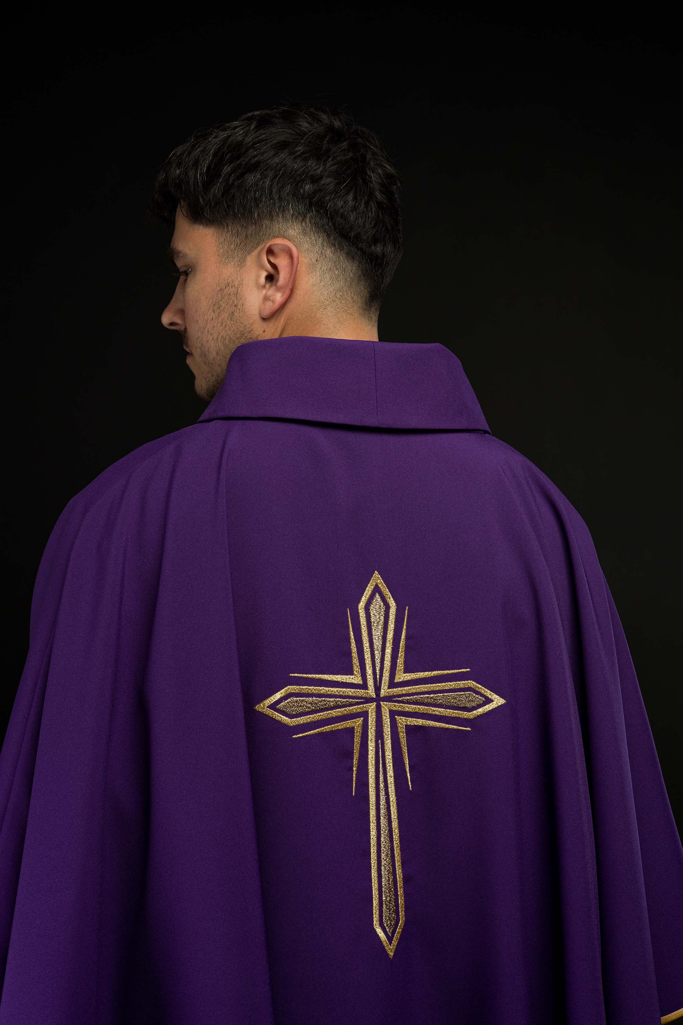 Purple chasuble with cross embroidery - CHASUBLES.COM