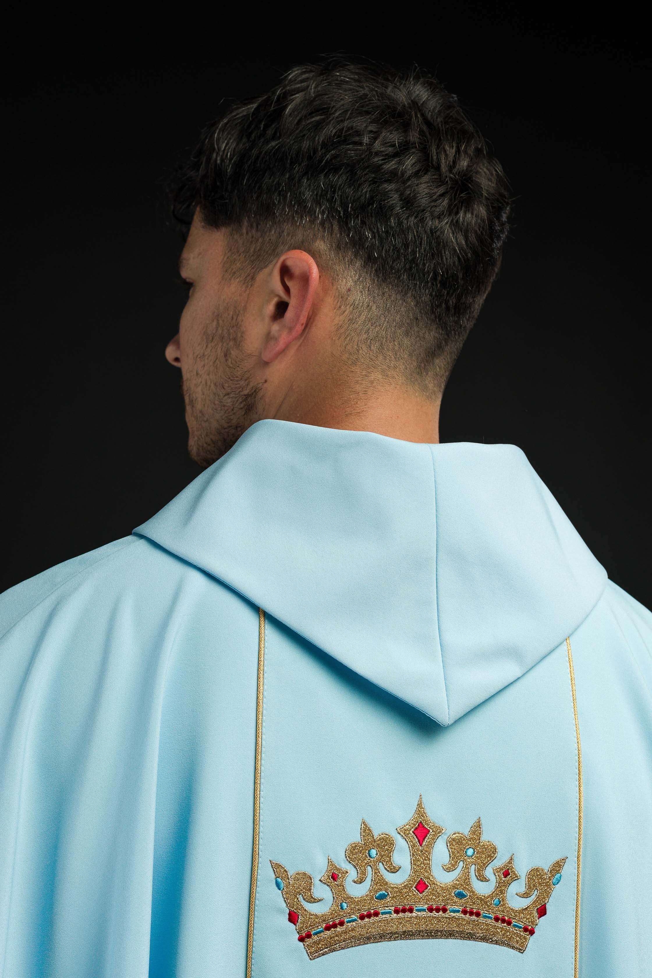 Blue liturgical Marian chasuble embroidered with a crown - CHASUBLES.COM