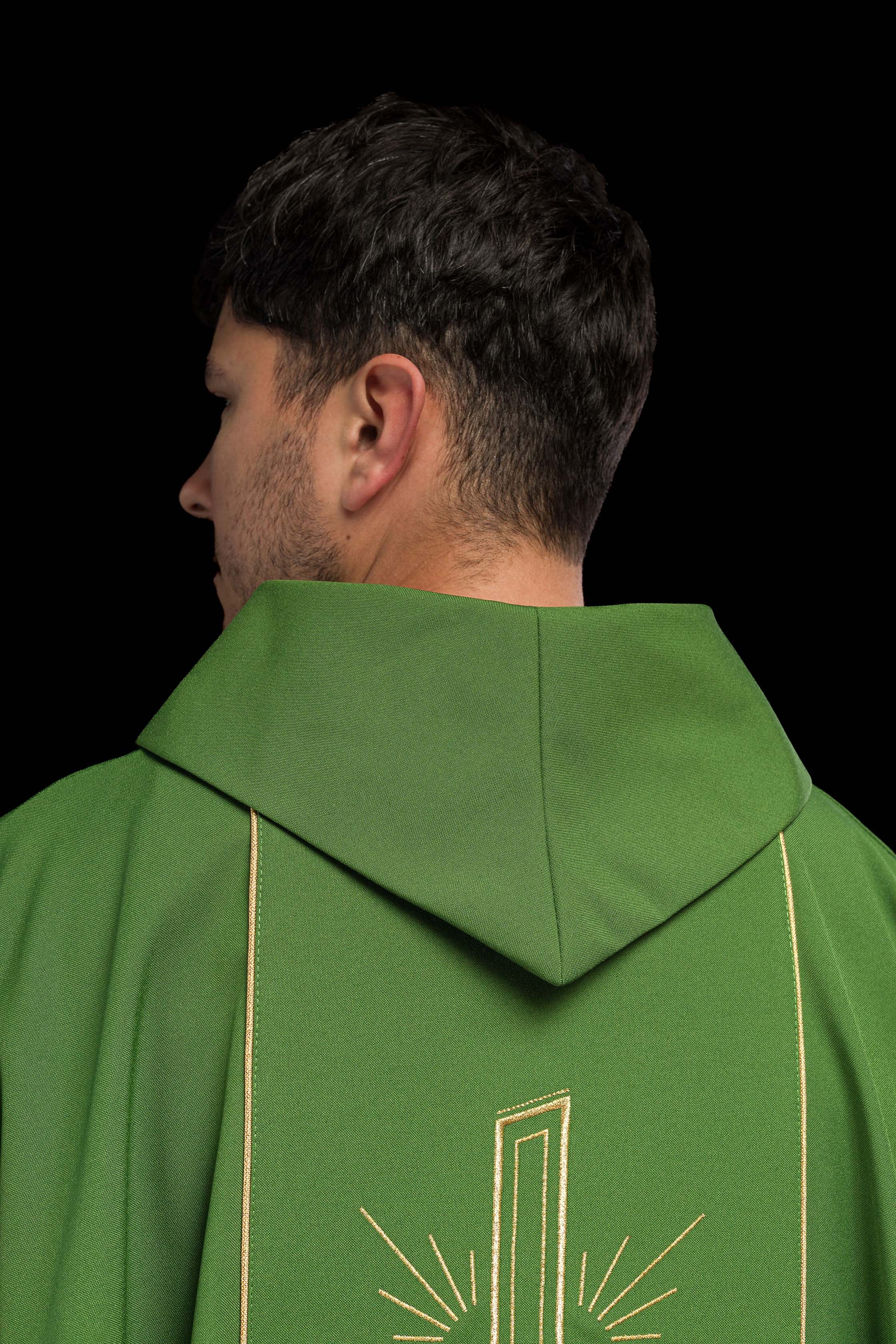 Green chasuble with embroidered Cross IHS symbol - CHASUBLES.COM