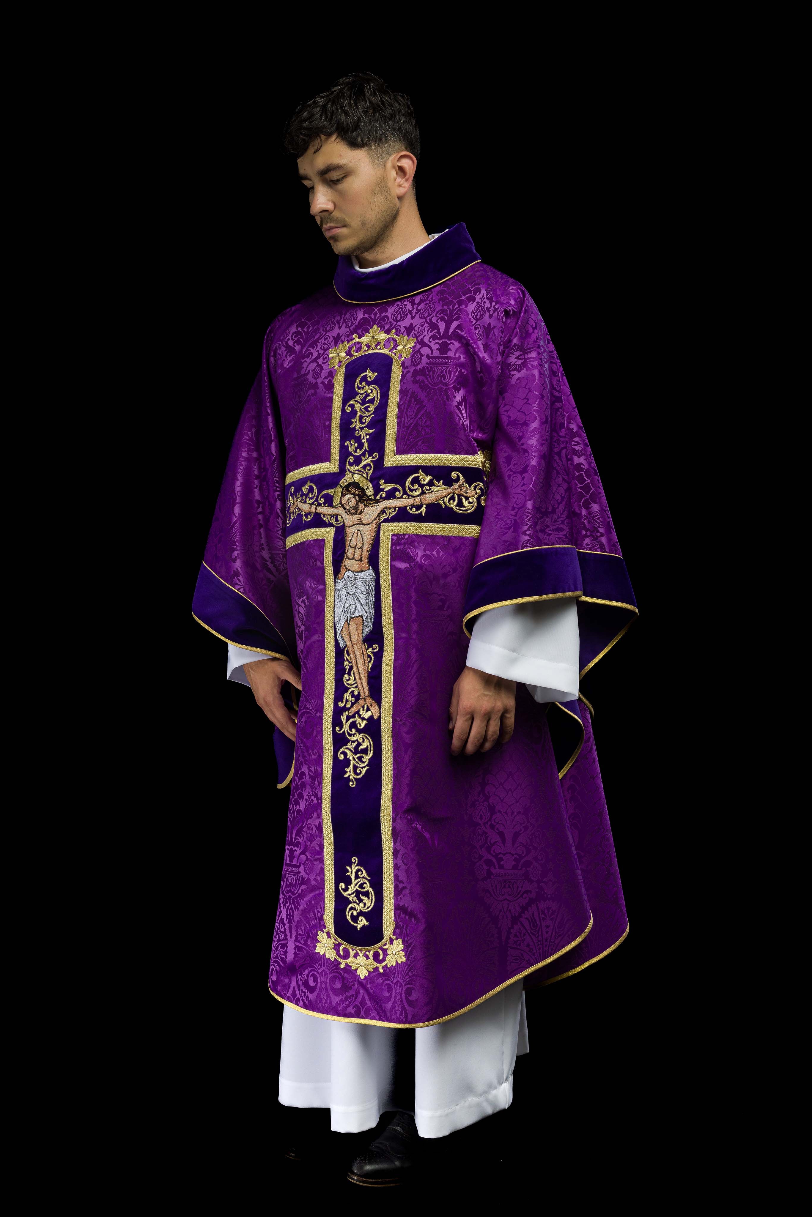 Purple chasuble with Jesus Christ on Cross embroidery - CHASUBLES.COM