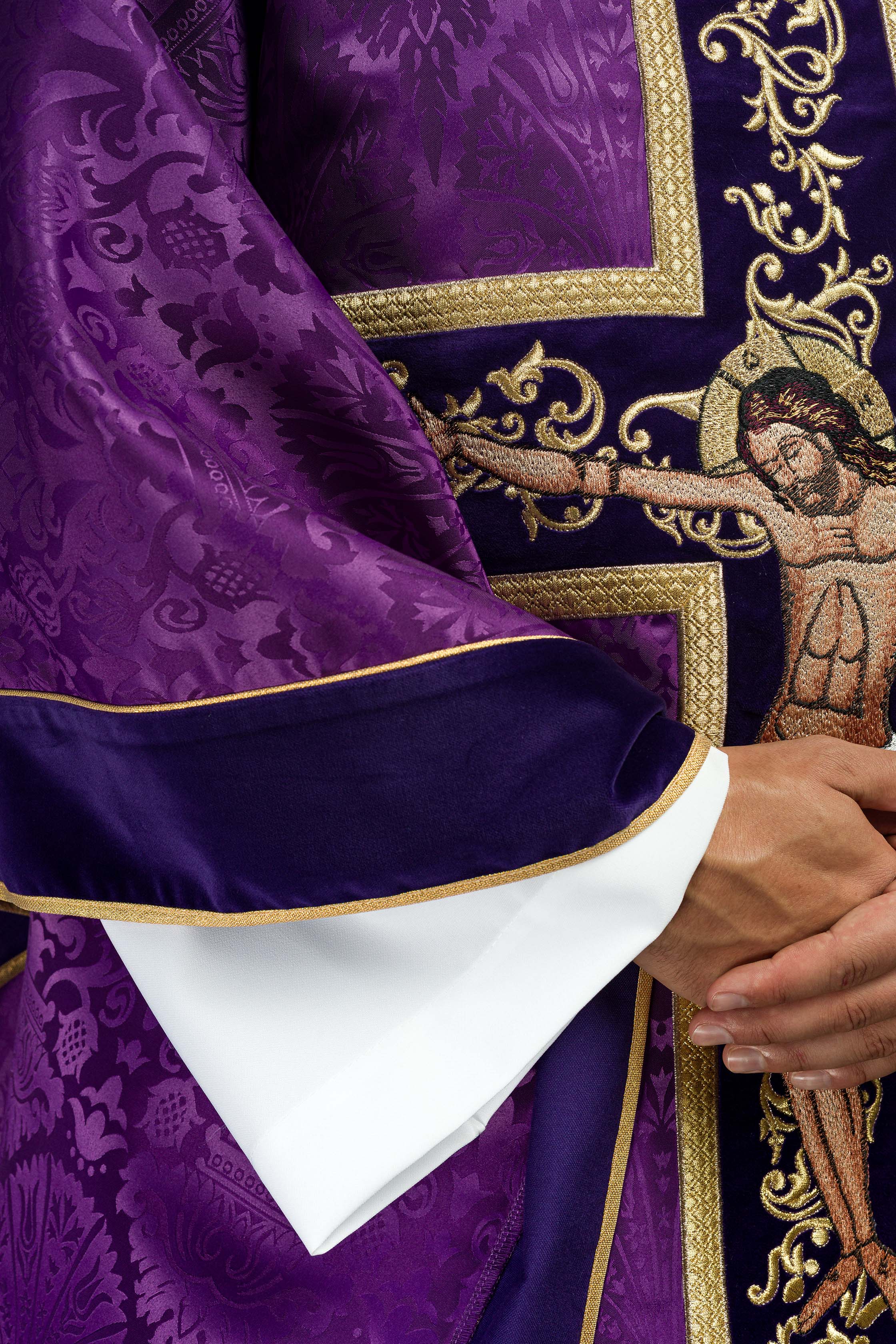 Purple chasuble with Jesus Christ on Cross embroidery - CHASUBLES.COM