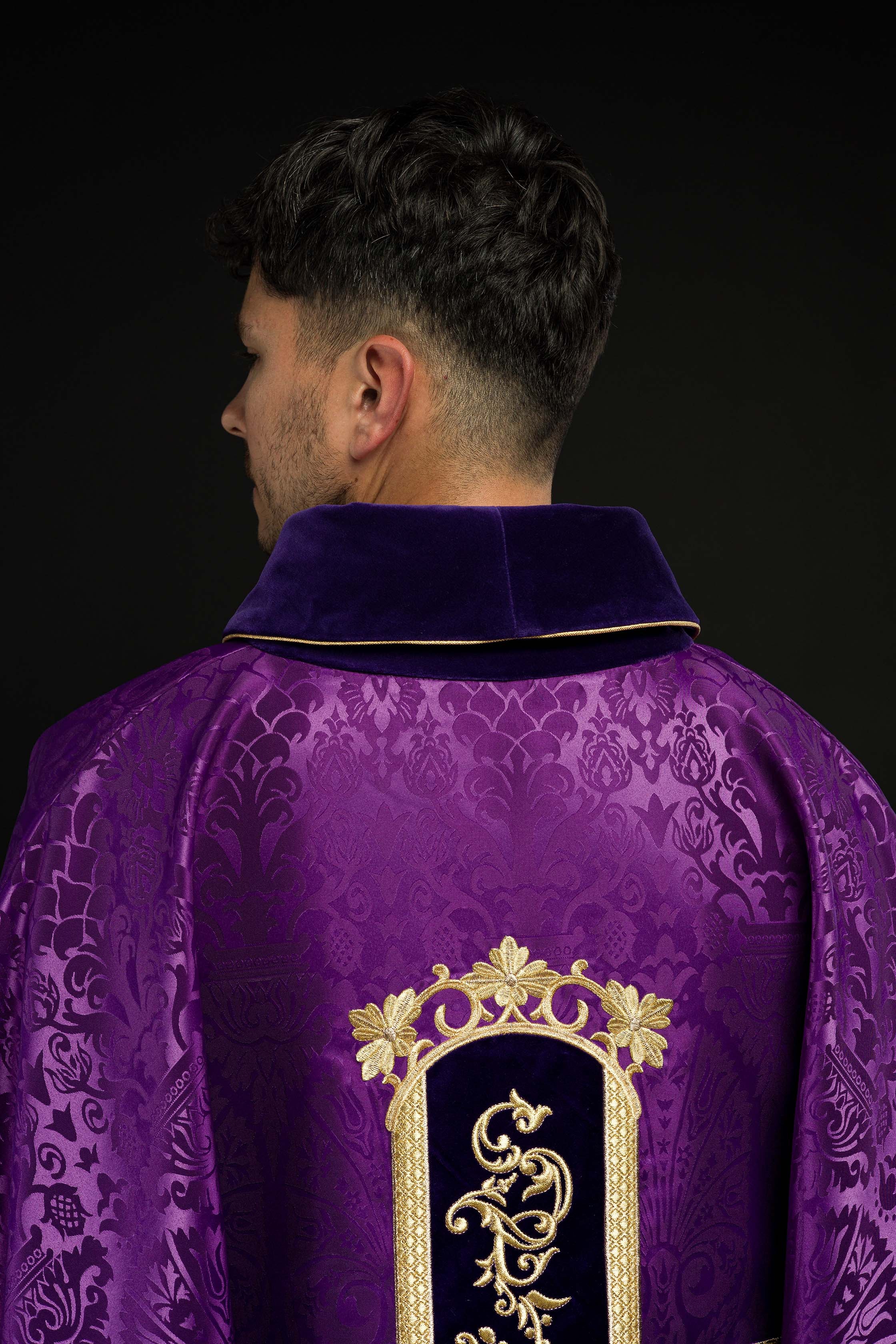 Purple chasuble with Jesus Christ on Cross embroidery - CHASUBLES.COM