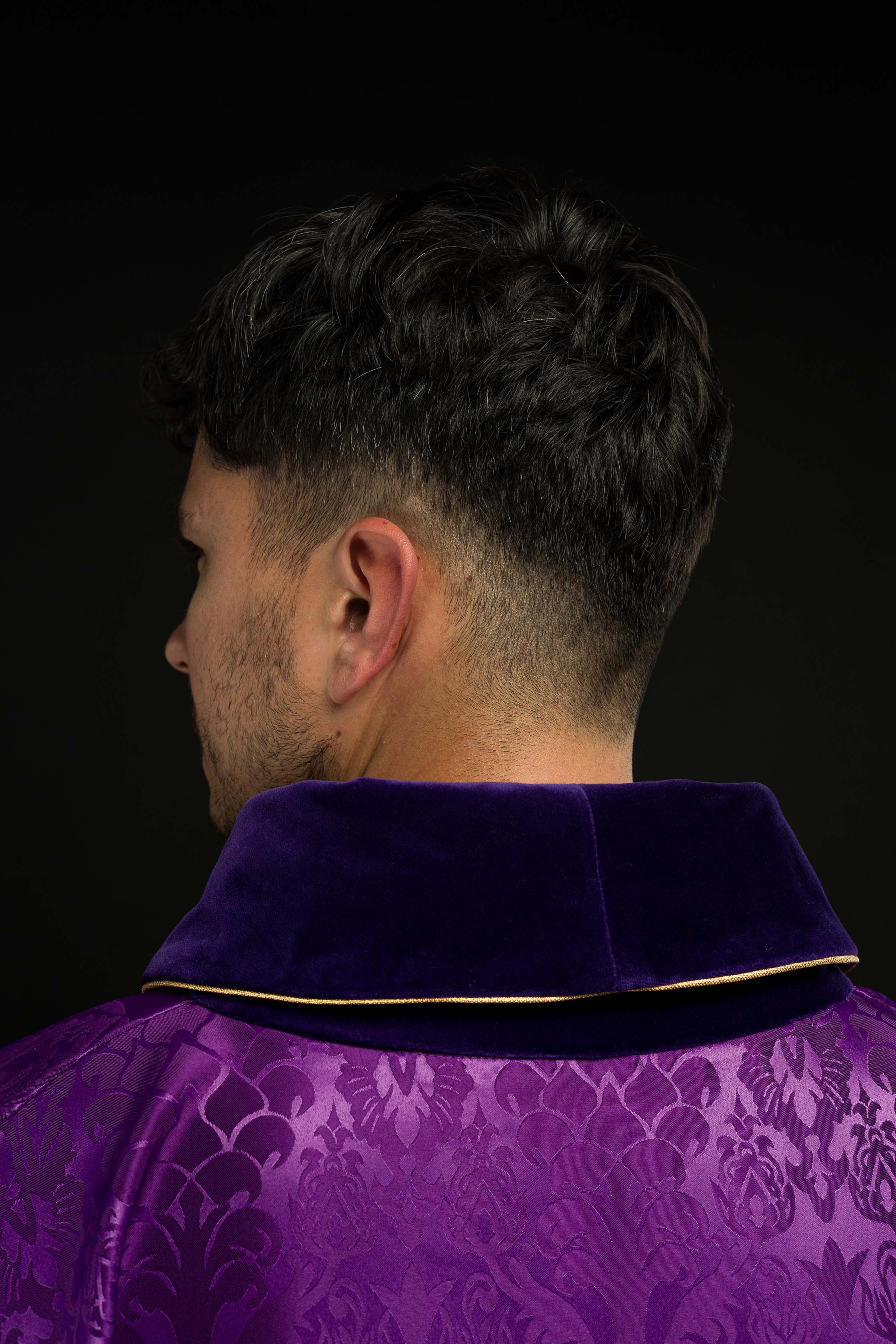 Purple chasuble with Jesus Christ on Cross embroidery - CHASUBLES.COM
