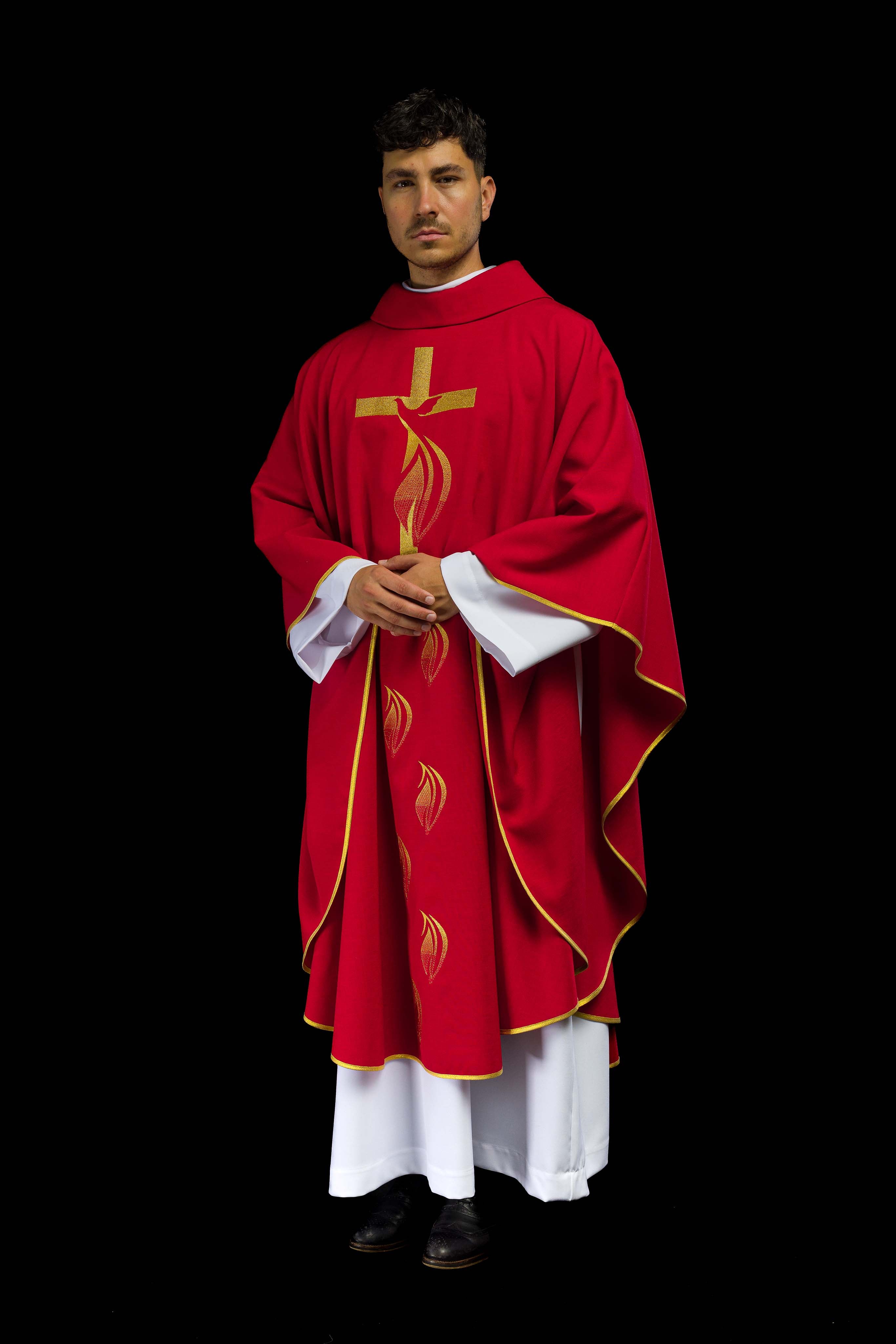 Red Chasuble with embroidery of the Holy Spirit and the Cross - CHASUBLES.COM