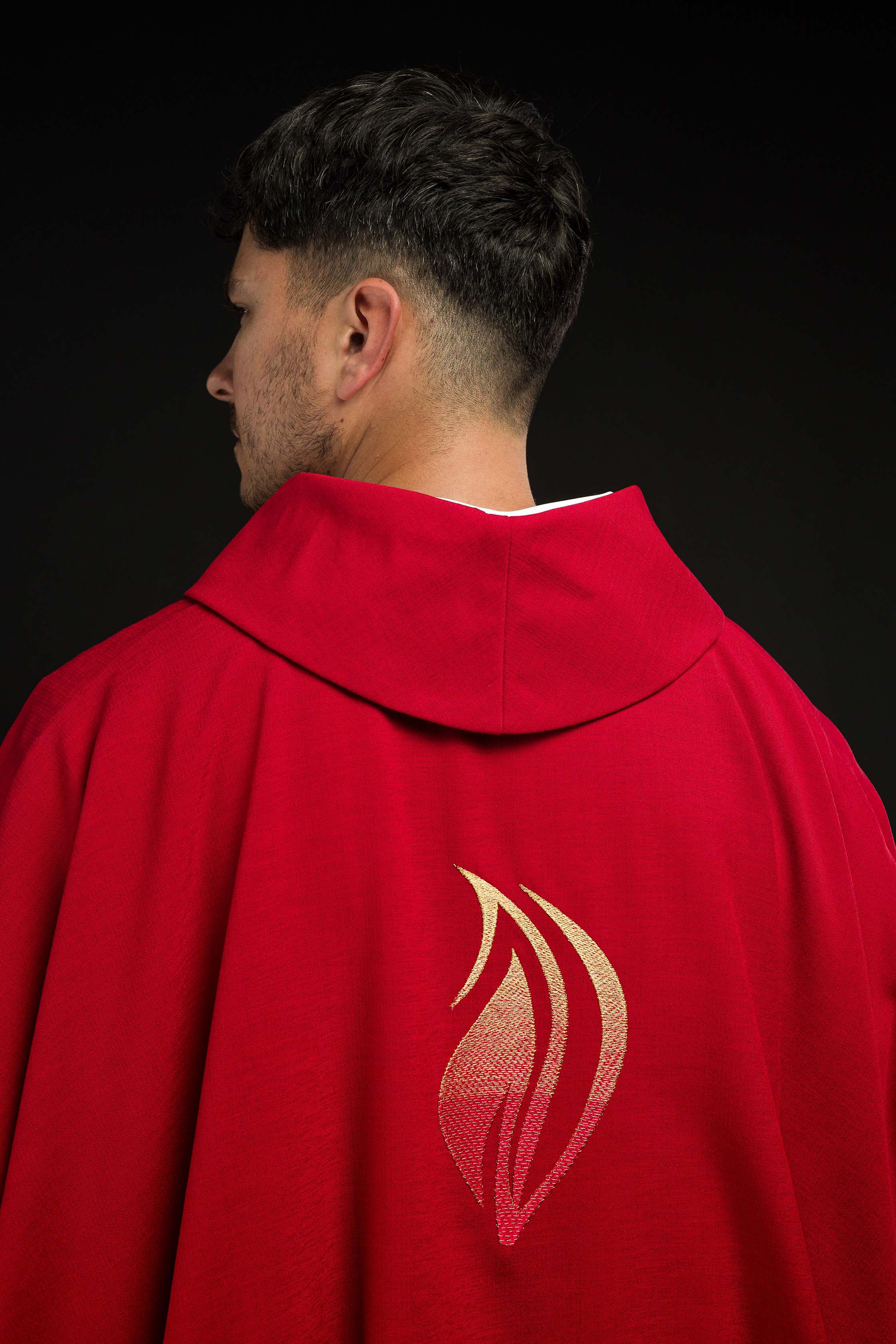 Red Chasuble with embroidery of the Holy Spirit and the Cross - CHASUBLES.COM