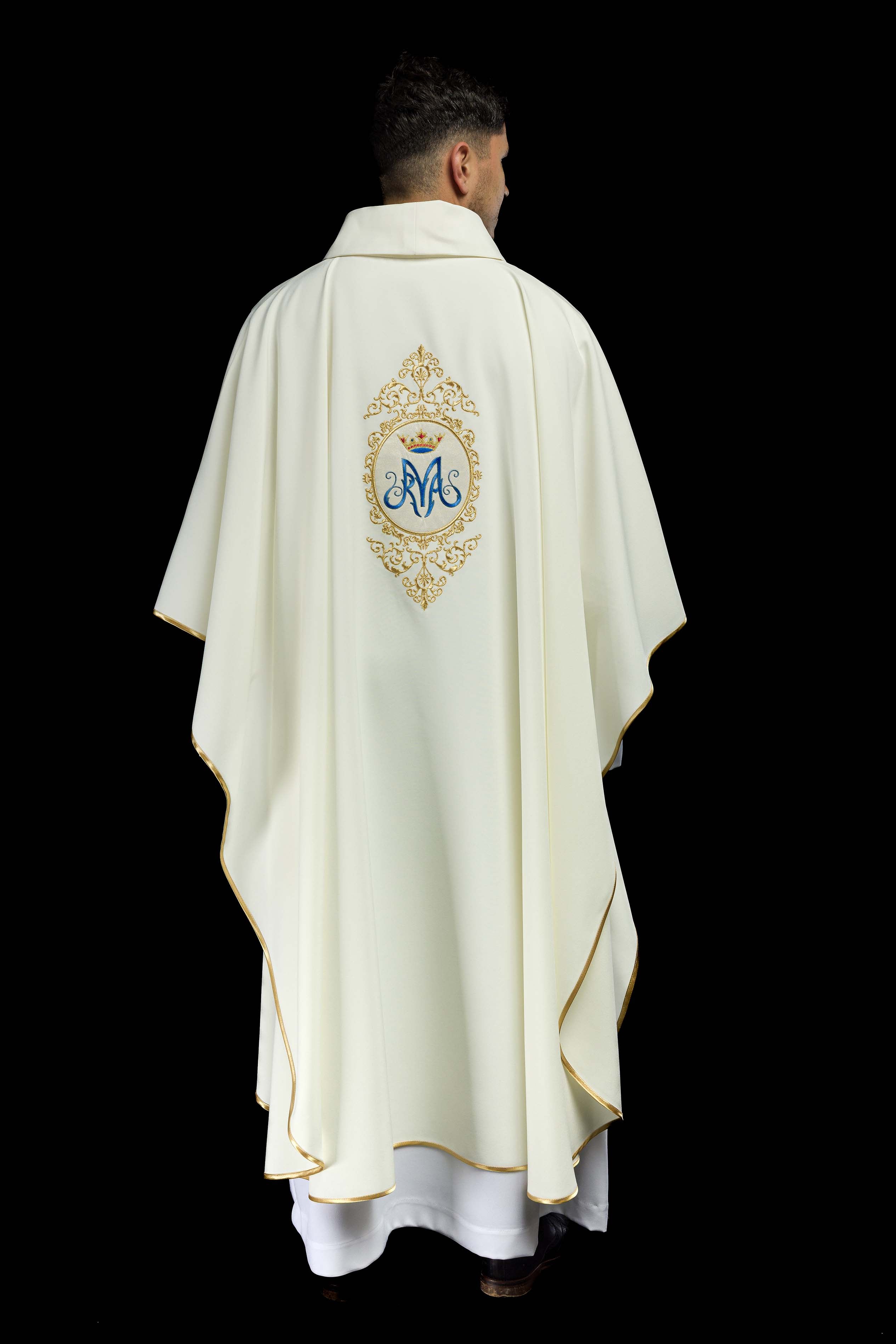 Chasuble with Marian motif framed by gold embroidery - CHASUBLES.COM