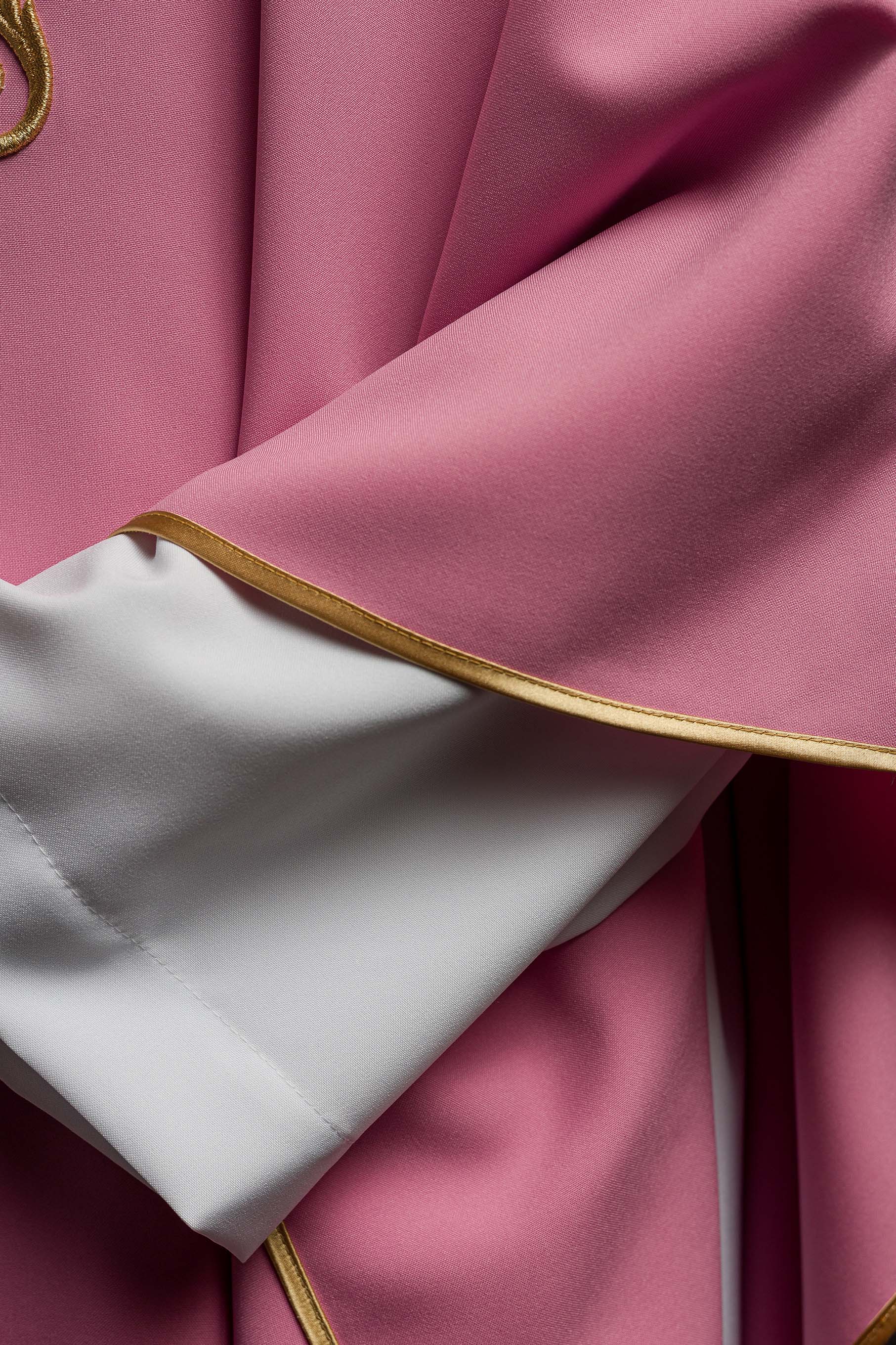 Chasuble embroidered with IHS symbol in pink