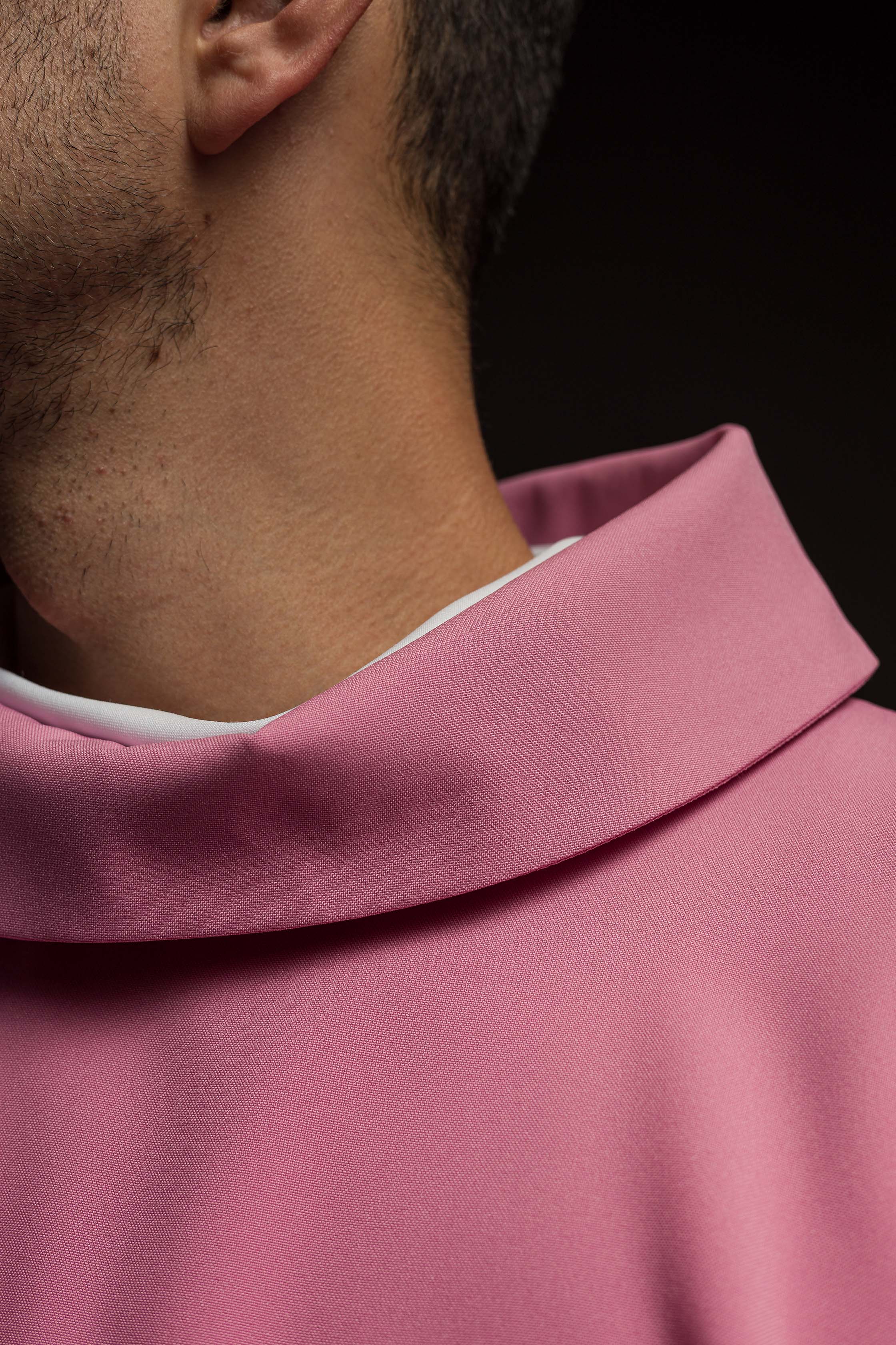 Chasuble embroidered with IHS symbol in pink