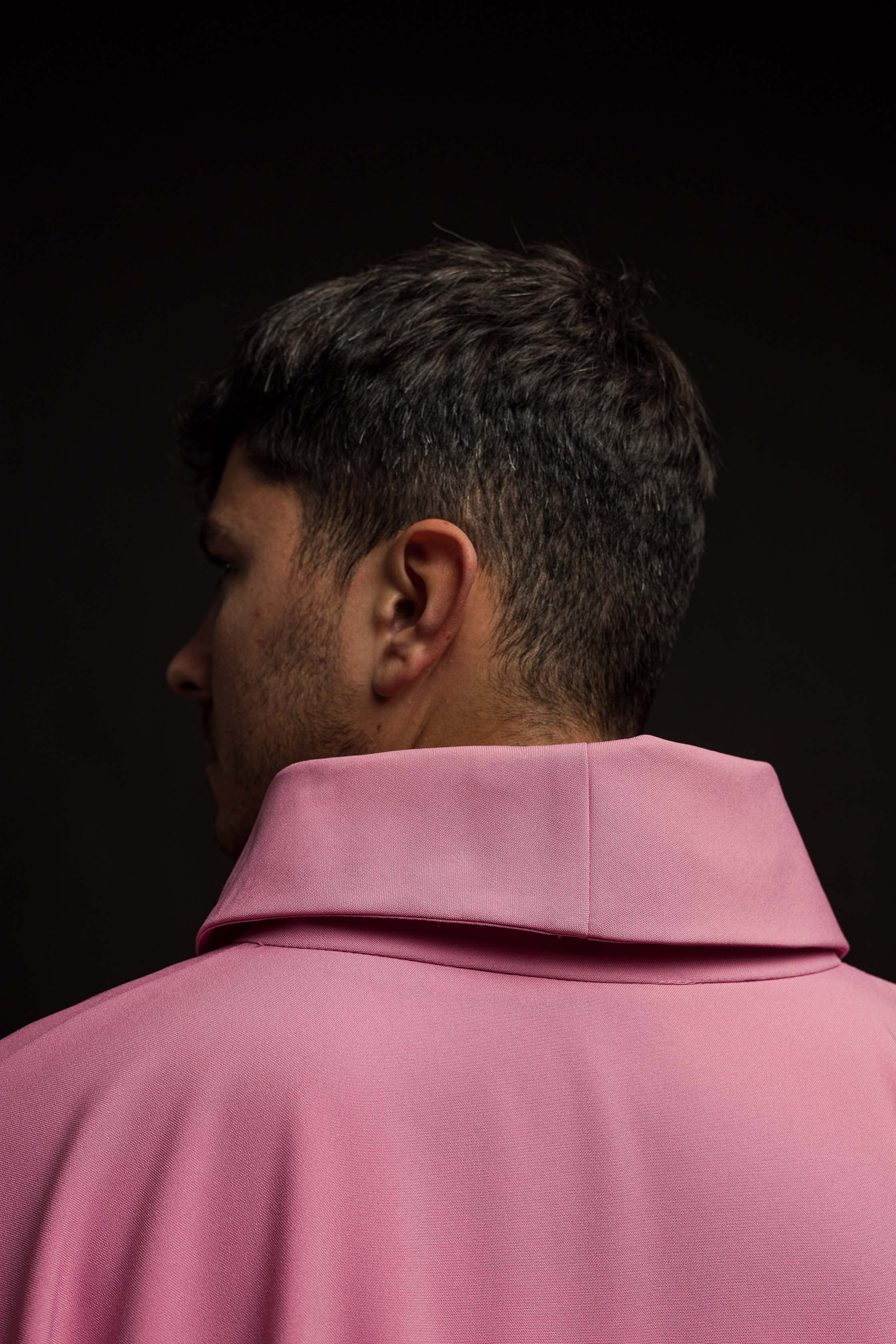 Chasuble embroidered with IHS symbol in pink