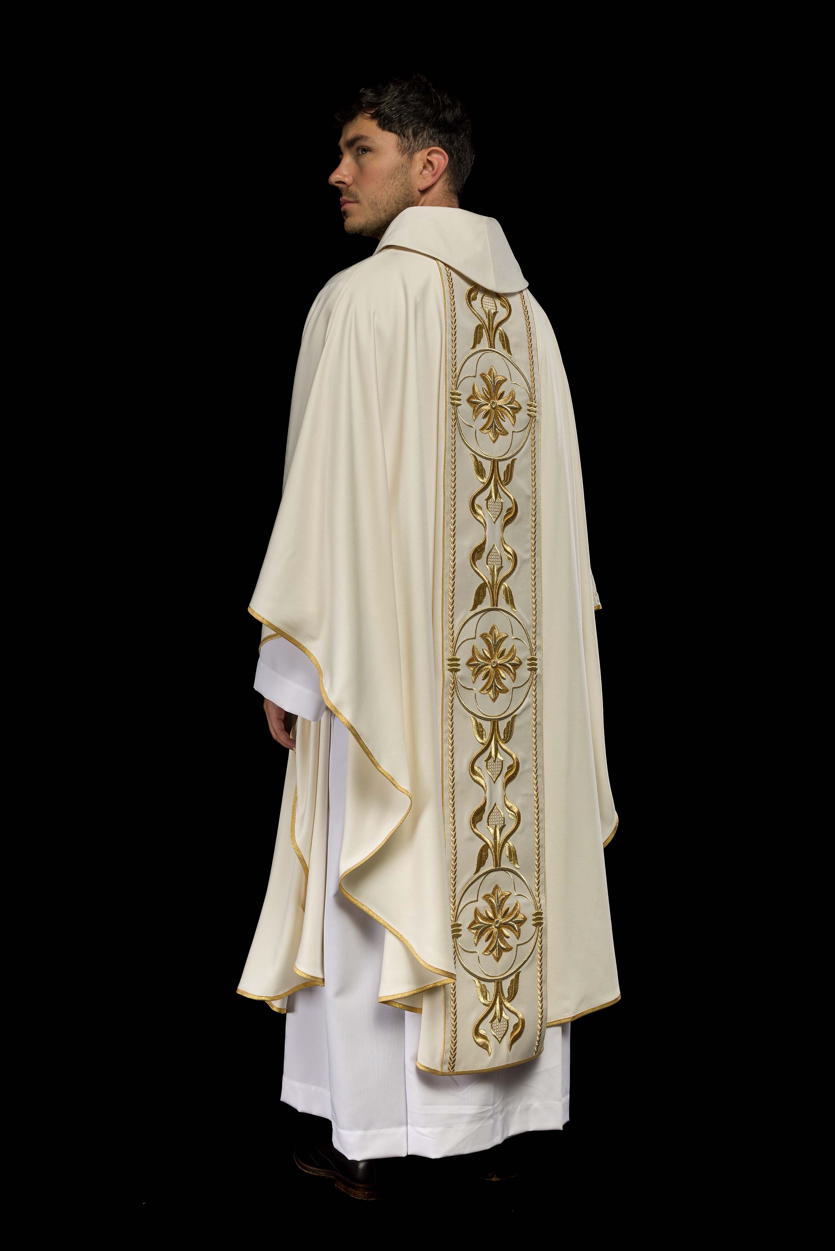 Richly embroidered ecru chasuble