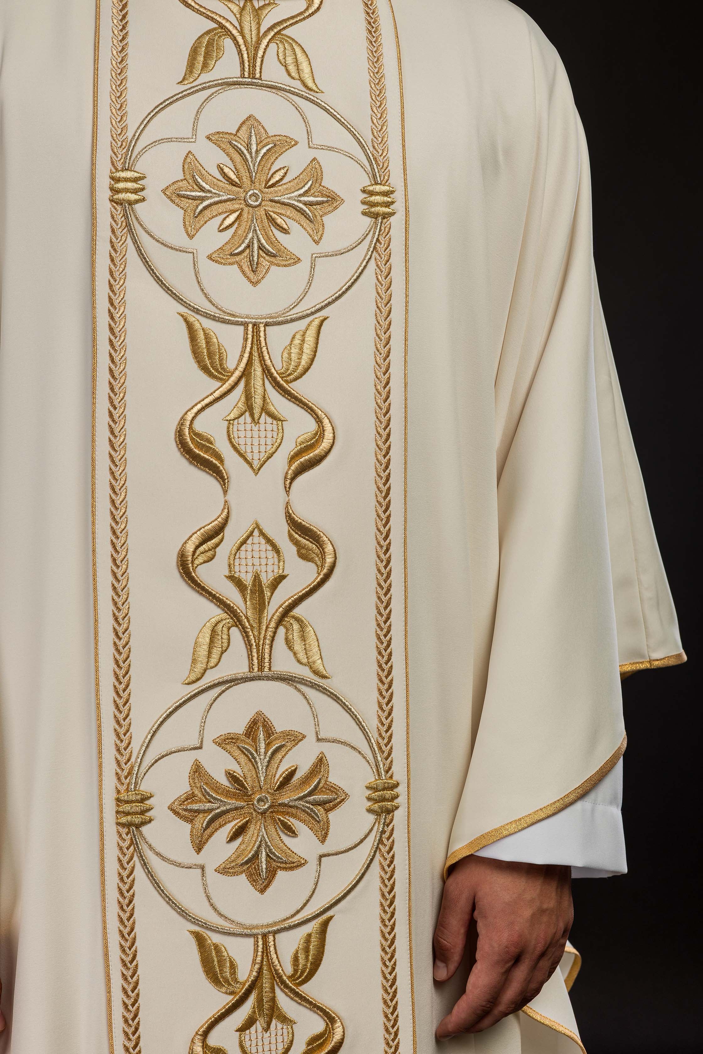 Richly embroidered ecru chasuble