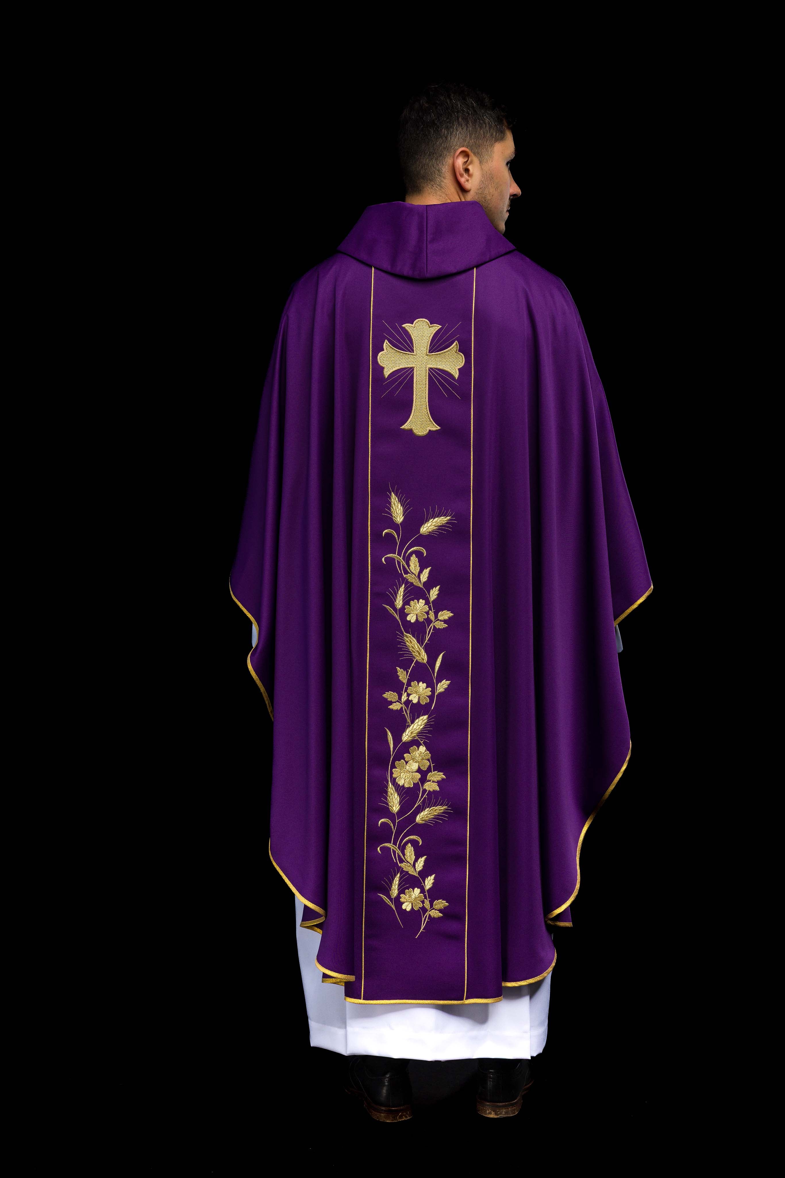 Chasuble Cross and Ears of Wheat in purple