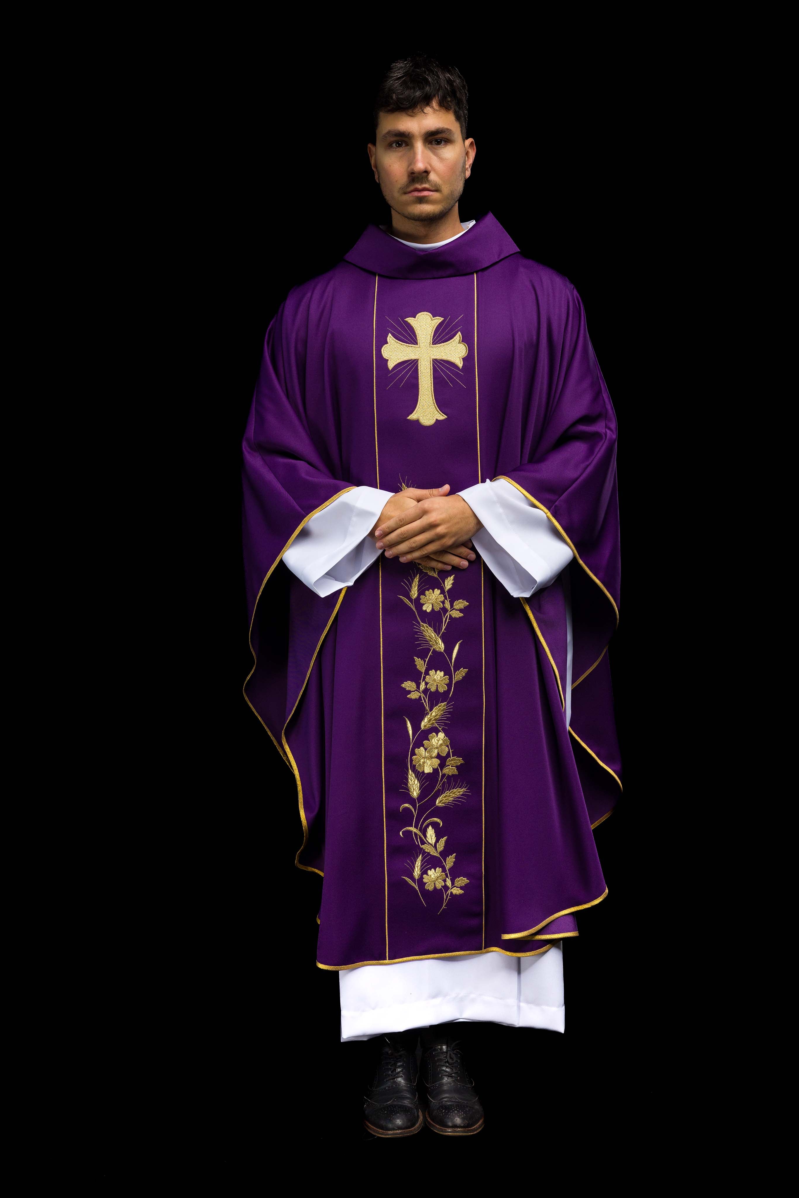 Chasuble Cross and Ears of Wheat in purple