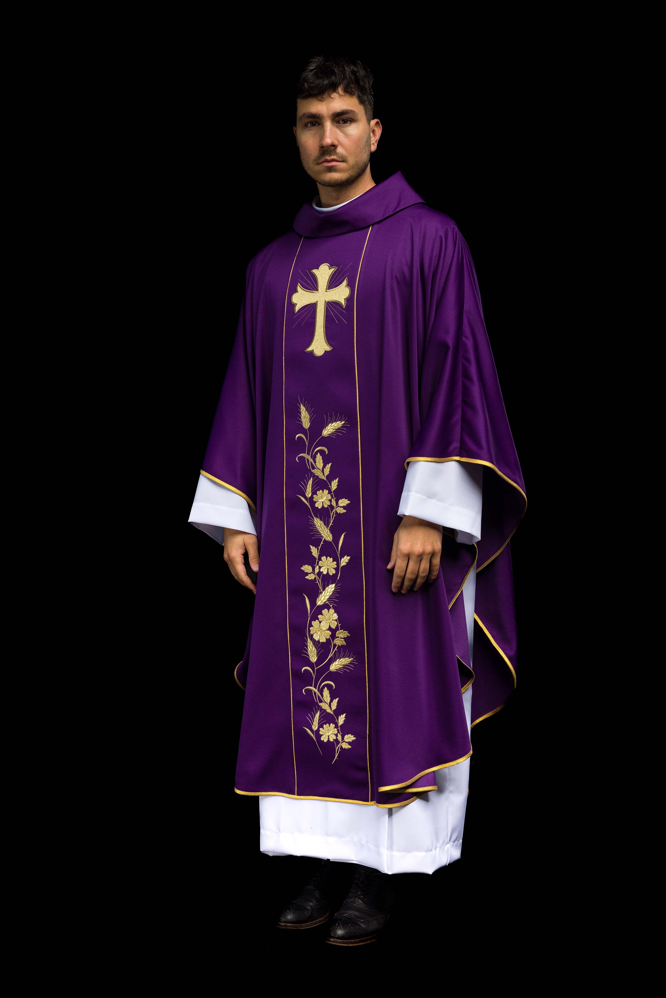 Chasuble Cross and Ears of Wheat in purple