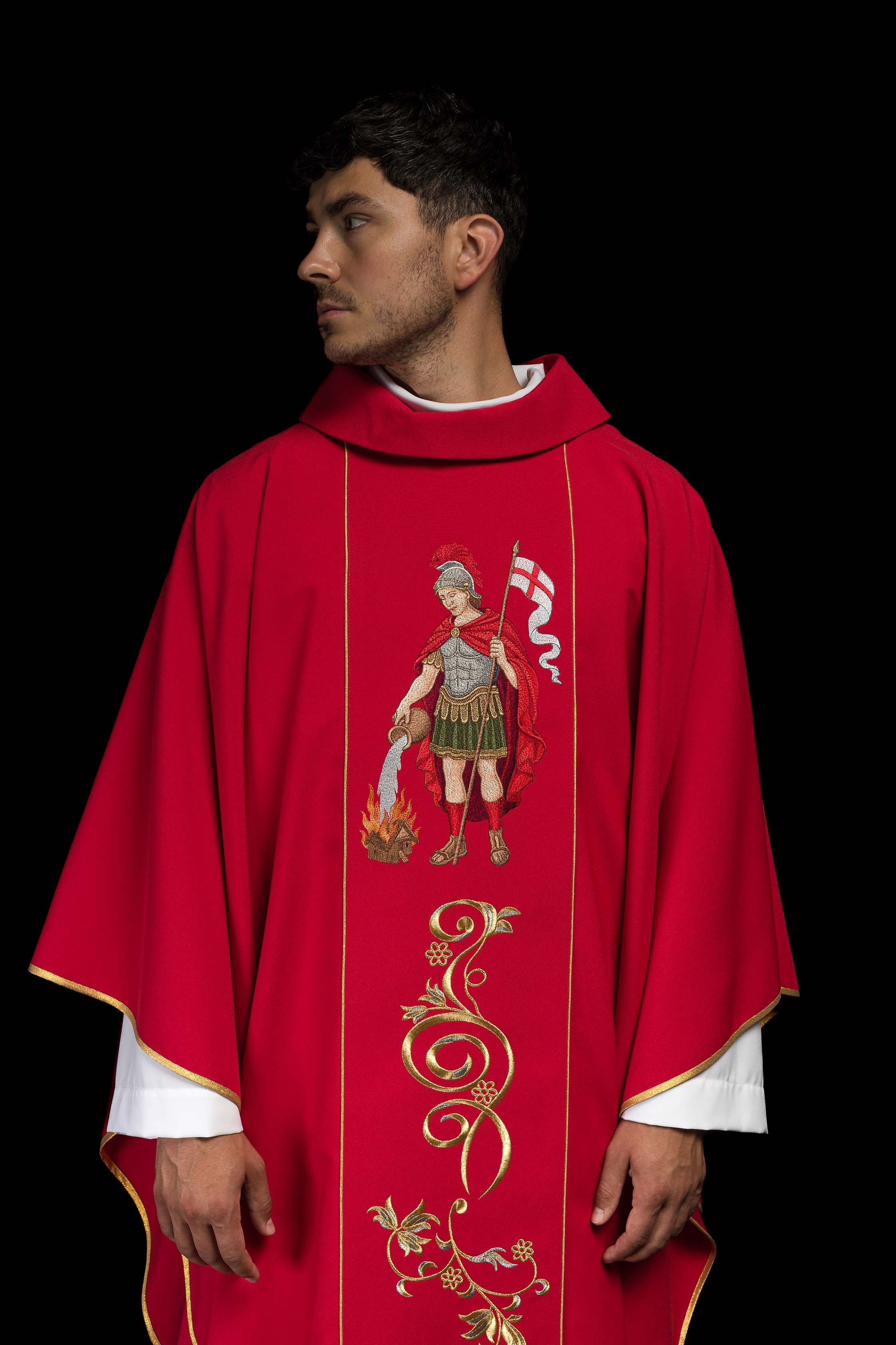 Richly embroidered chasuble with the image of Saint Florian - CHASUBLES.COM