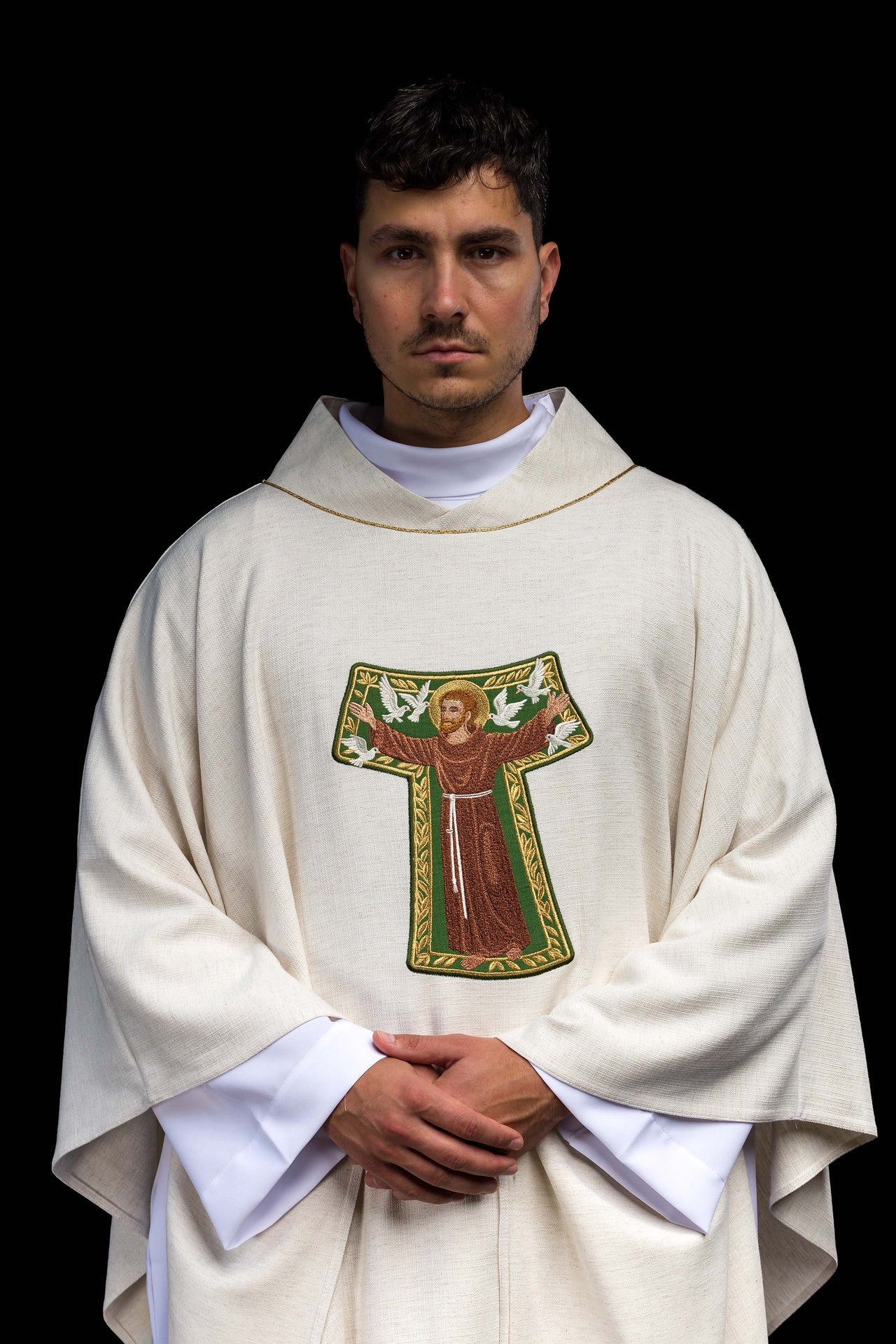 Embroidered chasuble with the image of Saint Francis