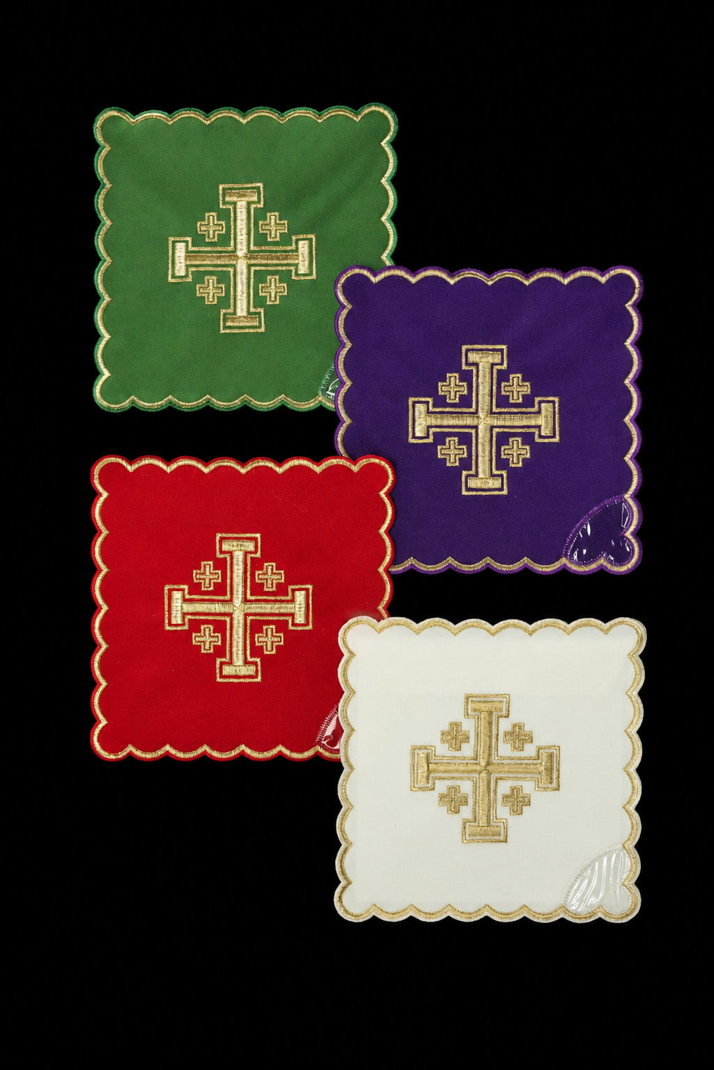 Set of Four Chalice Palls with Jerusalem Cross Embroidery