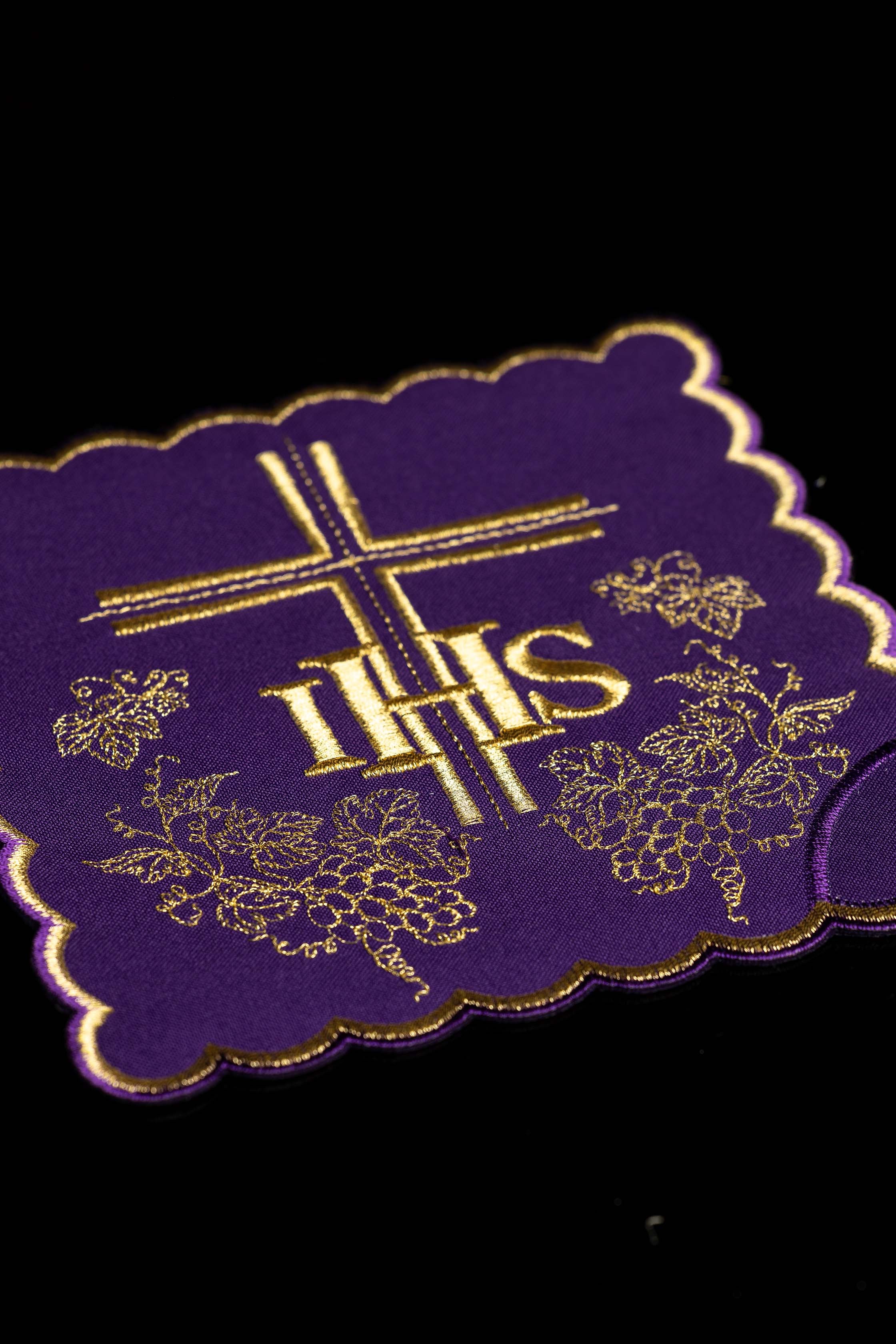 Set of Four Embroidered Chalice Palls with IHS, Cross, and Vine Motif