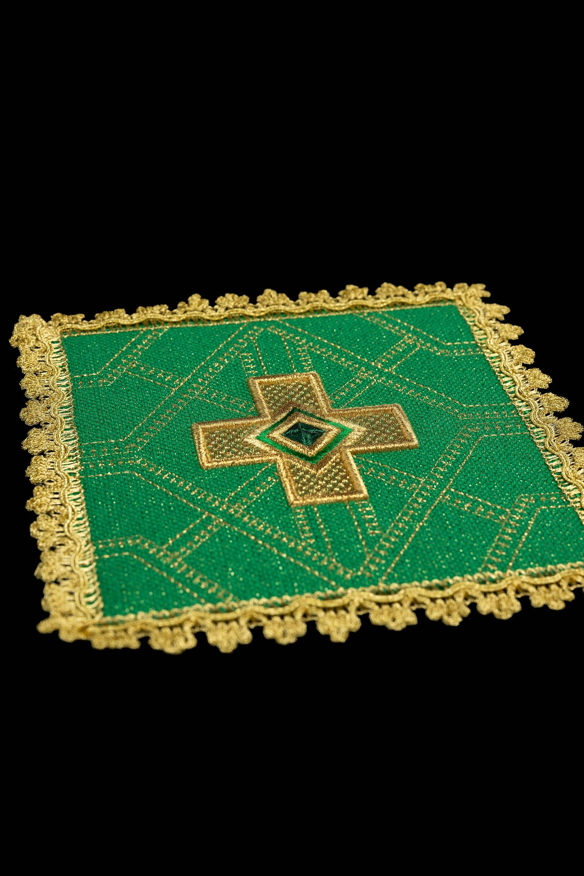 Set of Four Chalice Palls with Embroidered Cross and Gold Trim