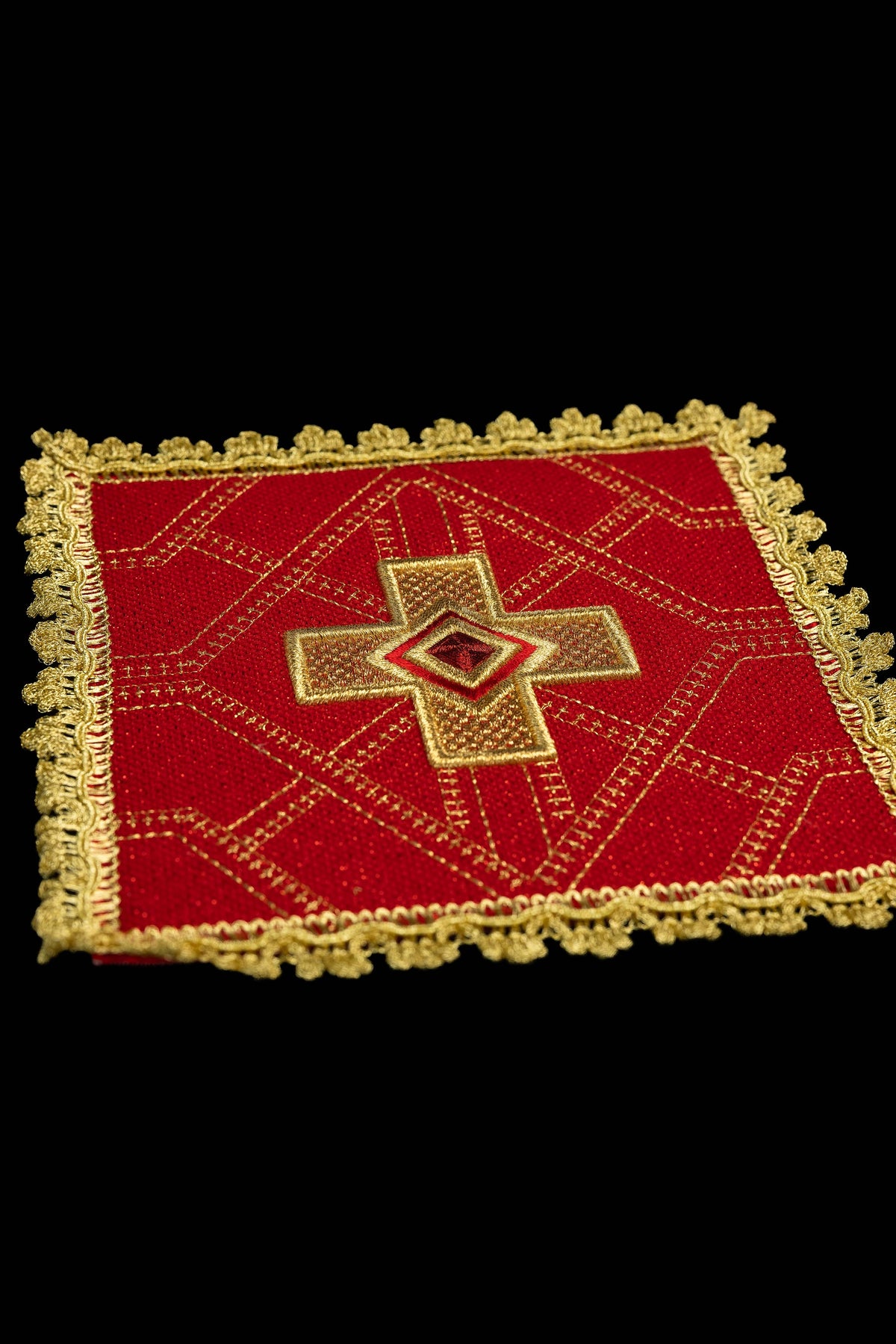 Set of Four Chalice Palls with Embroidered Cross and Gold Trim