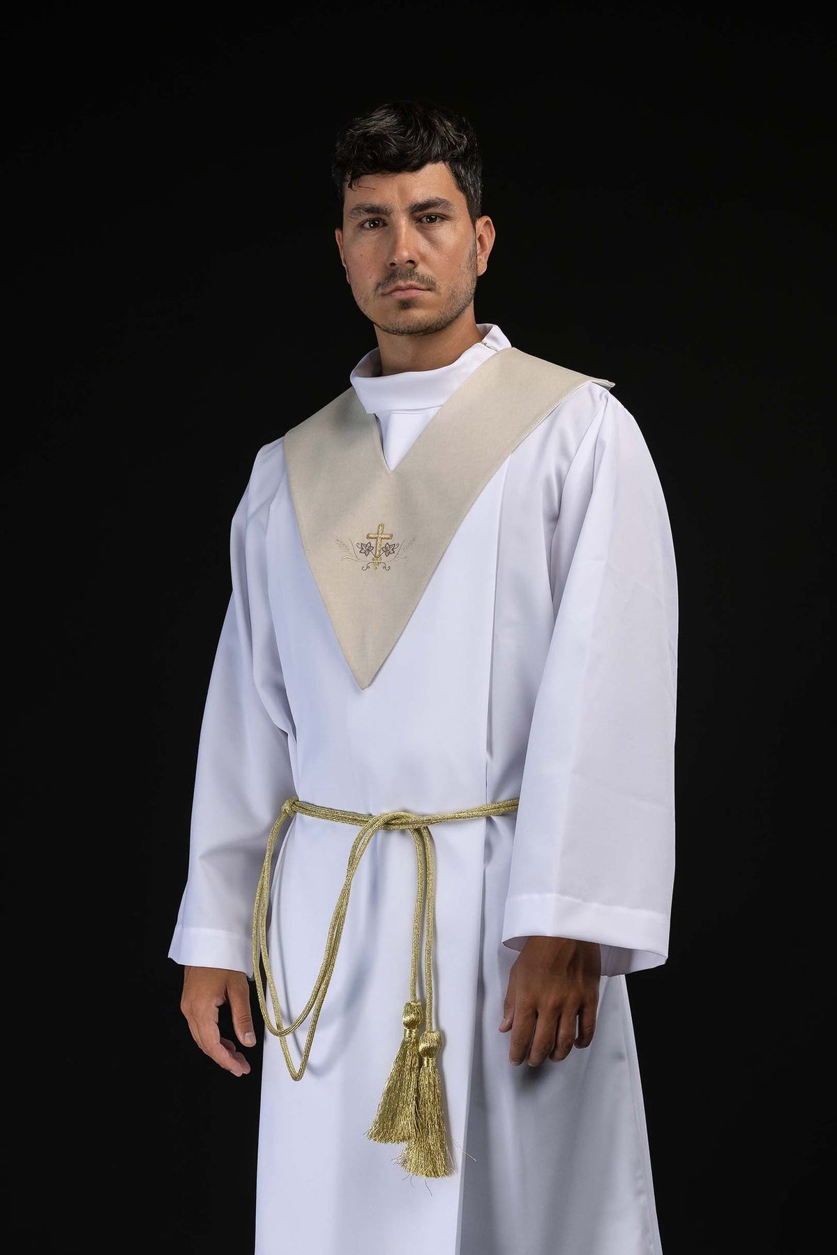 Ecru Lector's Stole with Embroidered Gold Cross