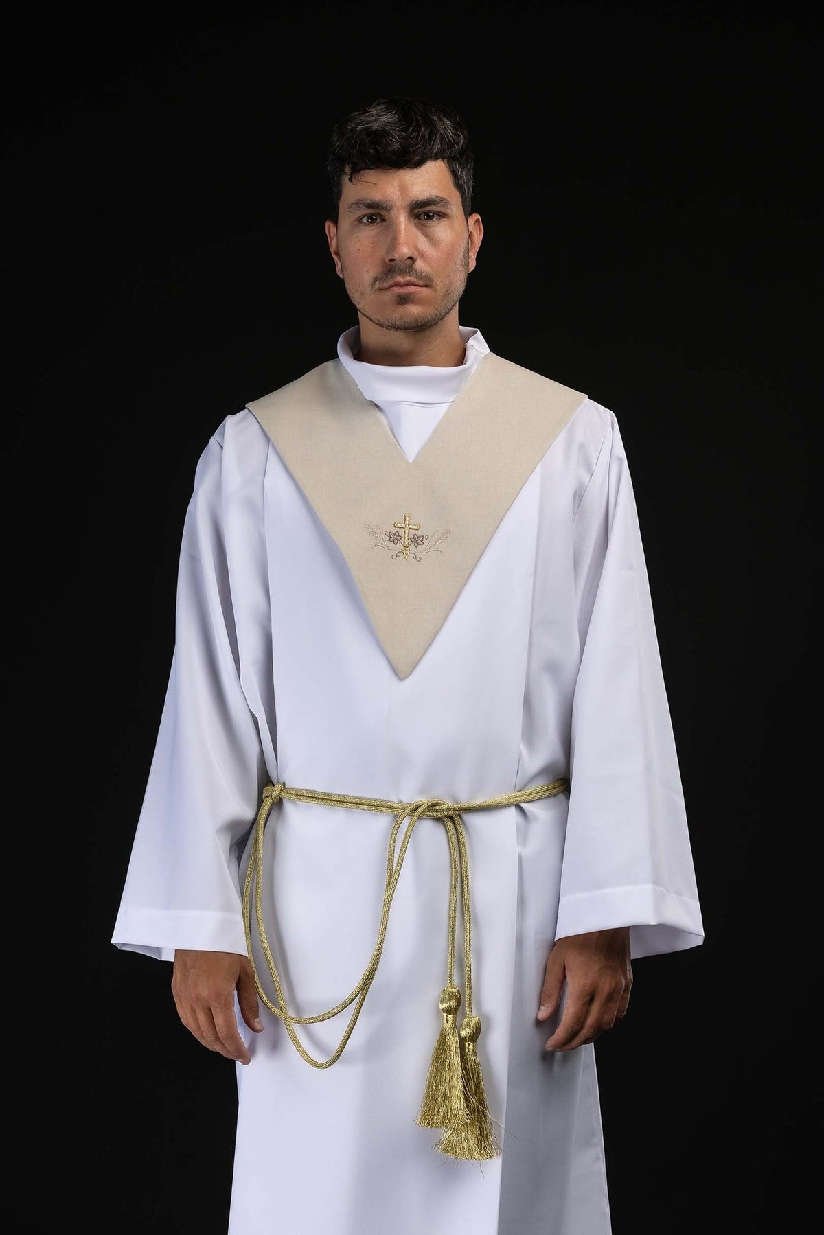 Ecru Lector's Stole with Embroidered Gold Cross