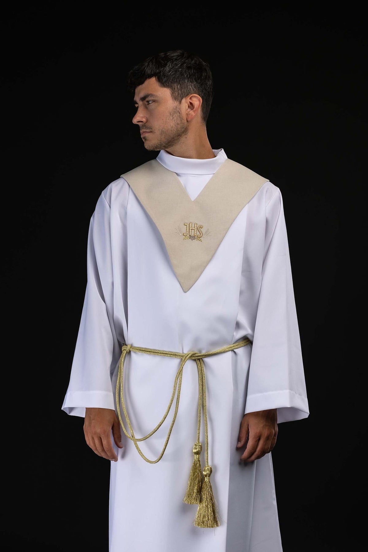 Ecru Lector's Pallium with Gold IHS Embroidery and Ornamental Motif