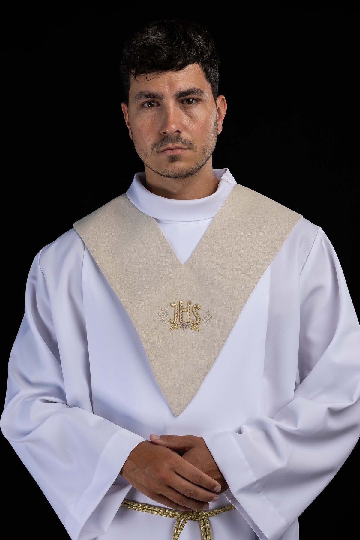 Ecru Lector's Pallium with Gold IHS Embroidery and Ornamental Motif