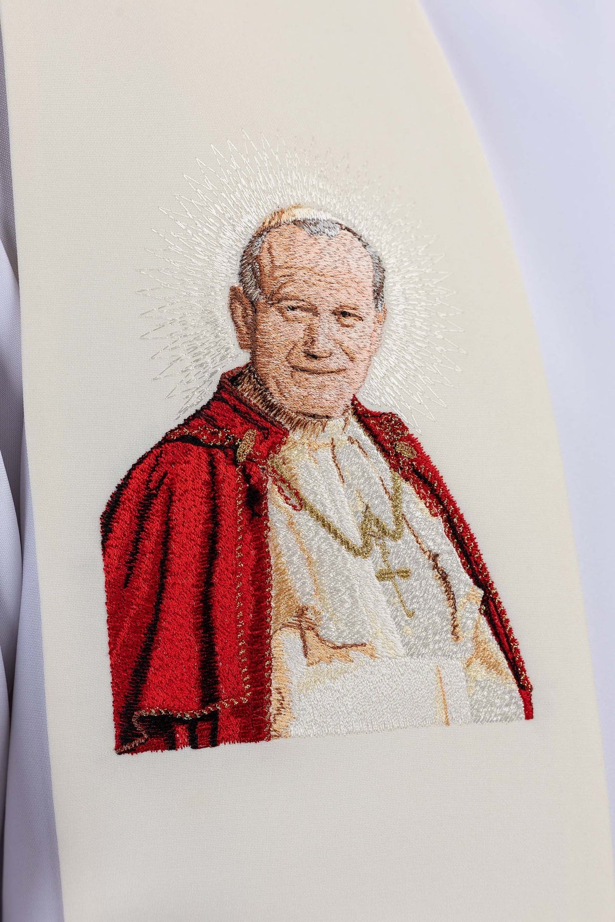 Ecru Stole with an Embroidered Image of John Paul II