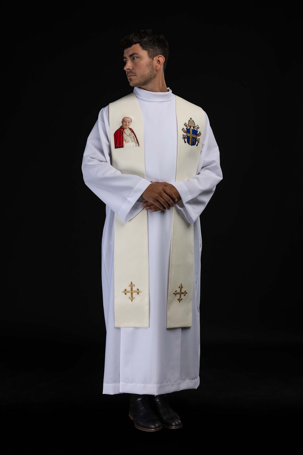 Ecru Stole with an Embroidered Image of John Paul II