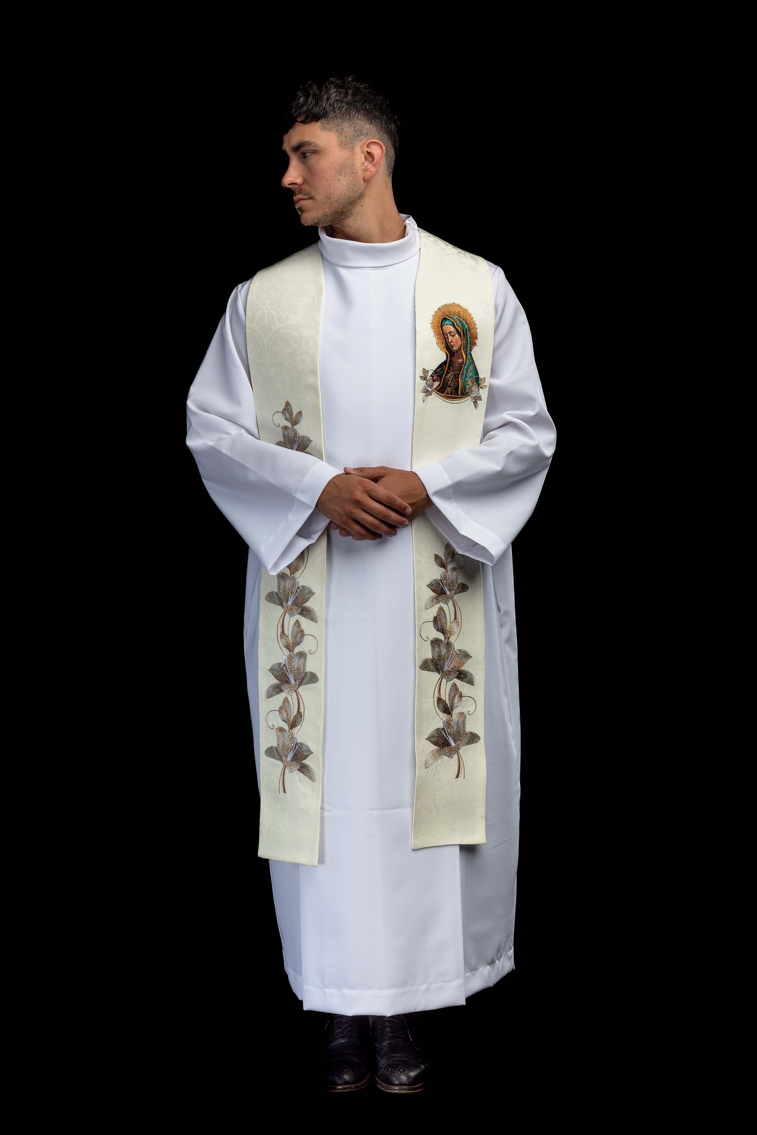 Embroidered stole with the image of Our Lady of Guadalupe