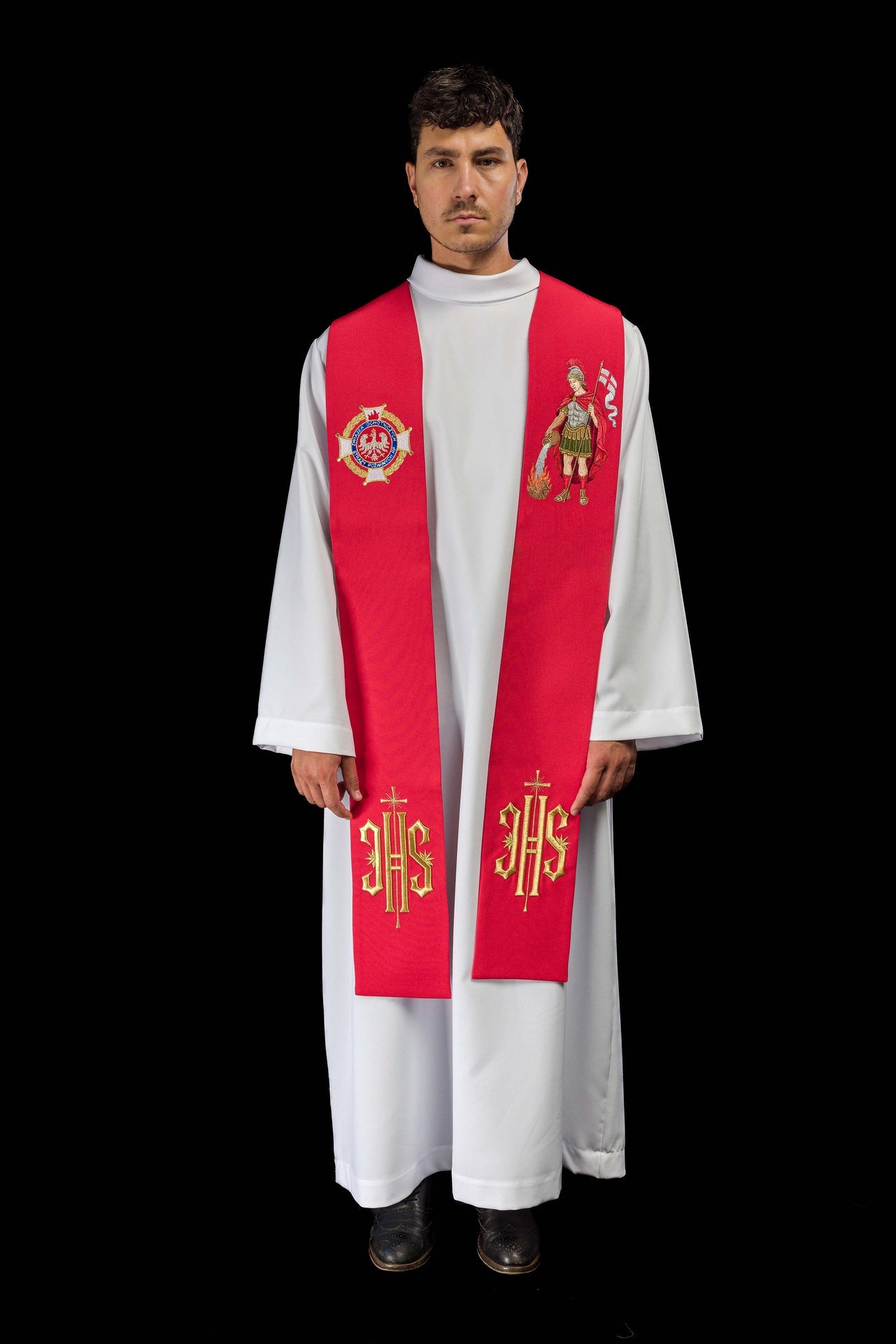 Embroidered Stole with an Image of Saint Florian - CHASUBLES.COM