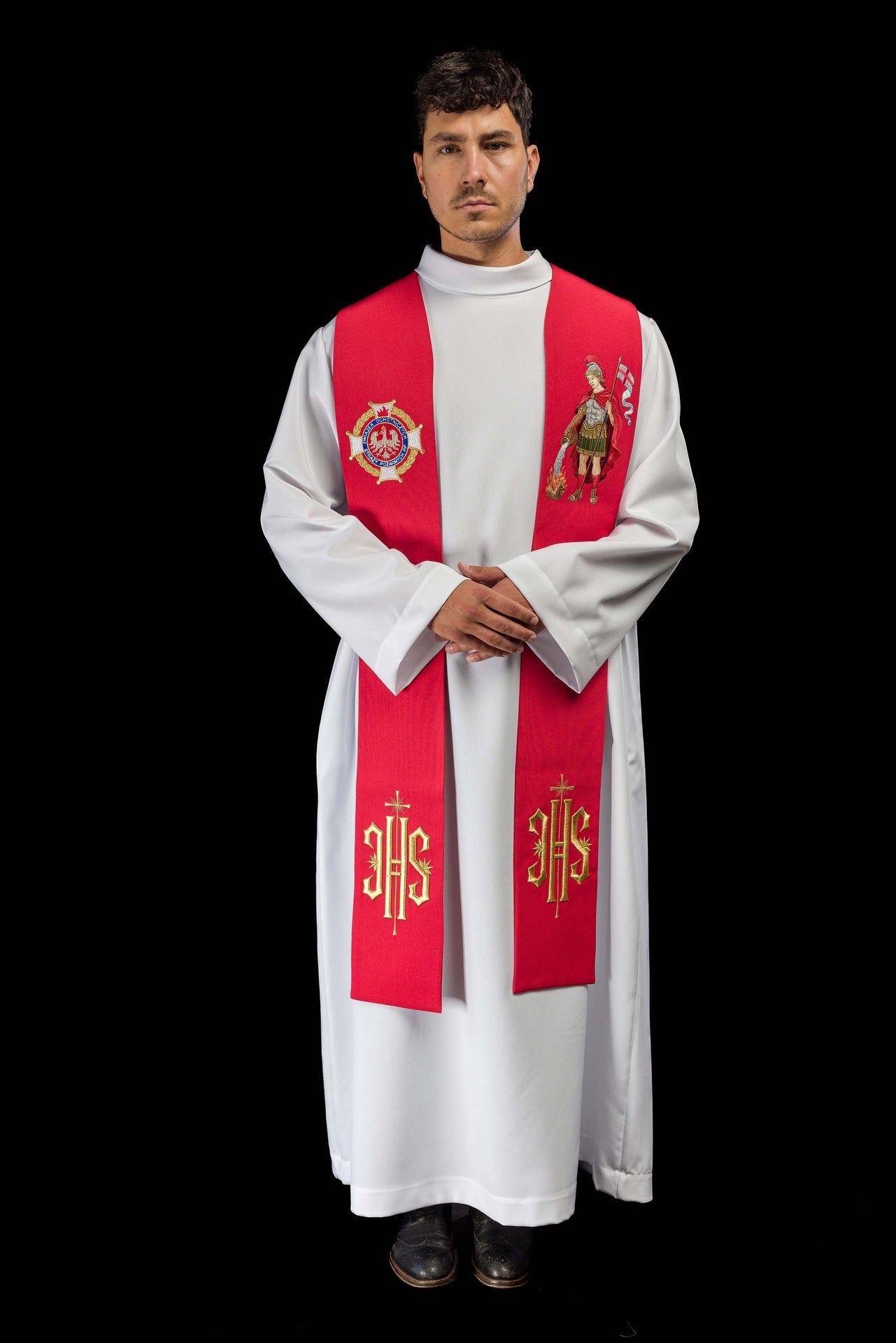Embroidered Stole with an Image of Saint Florian - CHASUBLES.COM