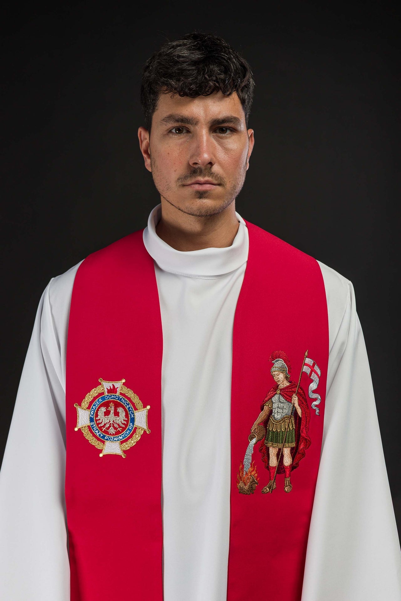 Embroidered Stole with an Image of Saint Florian - CHASUBLES.COM