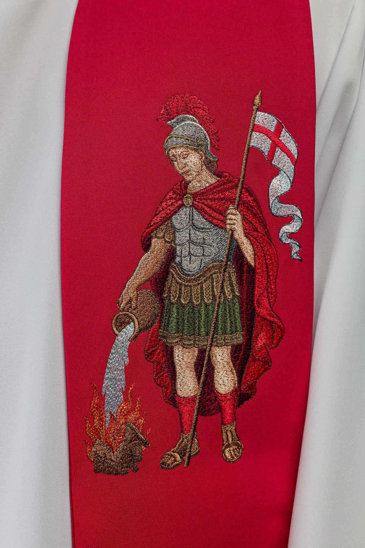 Embroidered Stole with an Image of Saint Florian - CHASUBLES.COM
